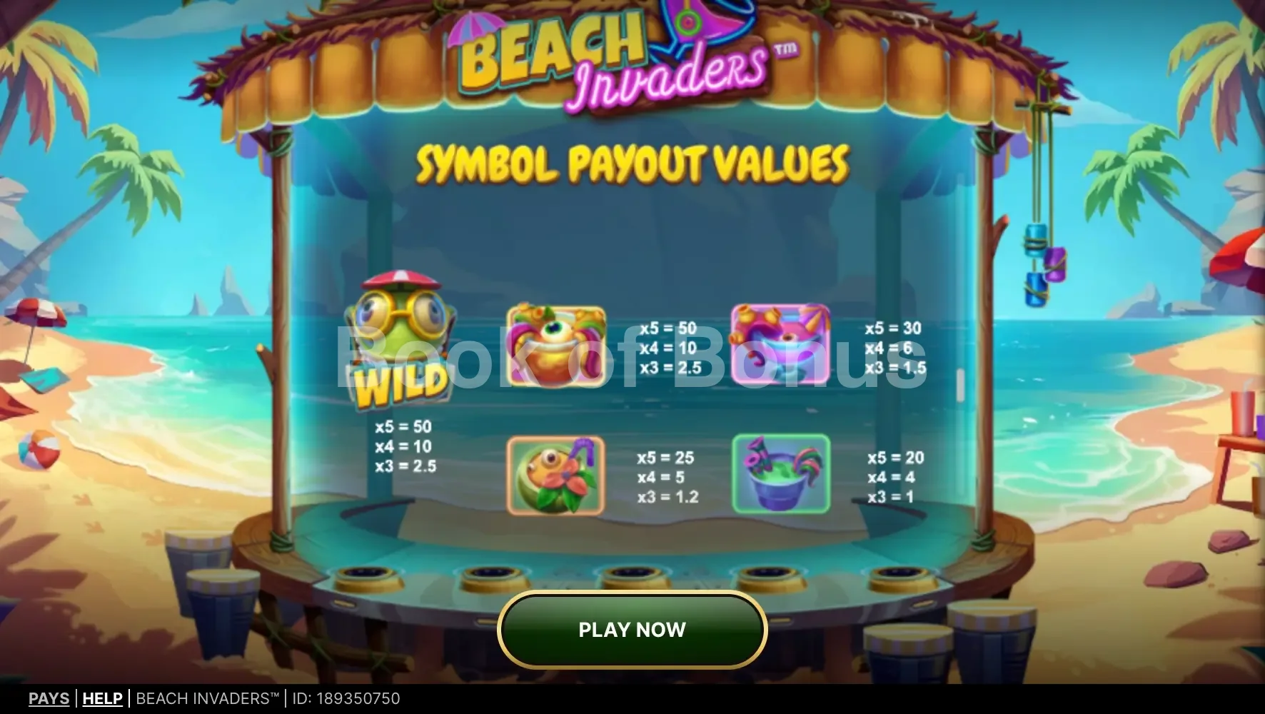 Beach Invaders par NetEnt - table des gains et valeurs des symboles