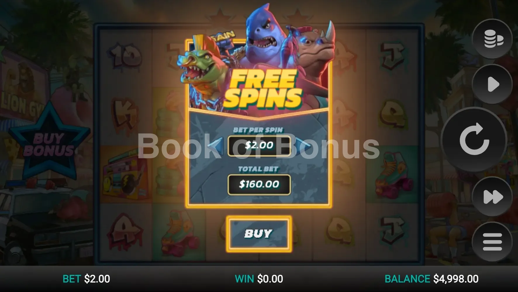 Beast Mode par Relax Gaming - menu d'achat de bonus et options