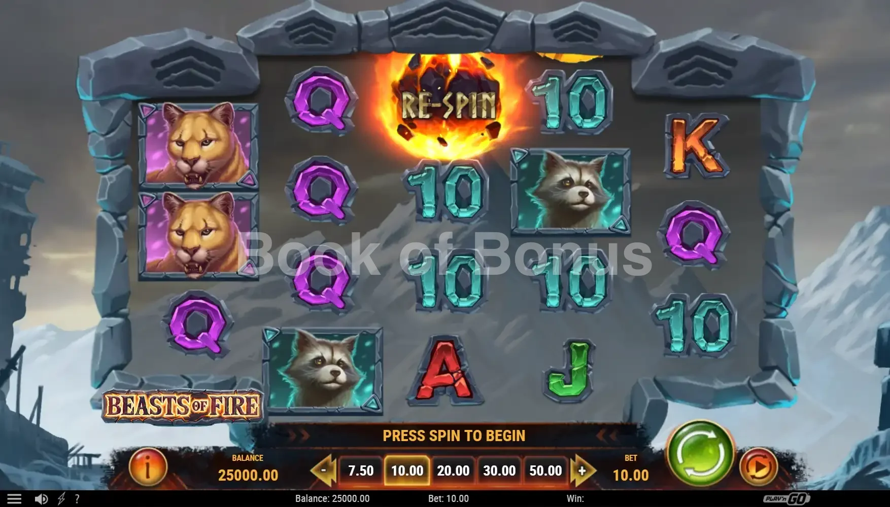 Beasts of Fire par Play'n GO - jeu de base et disposition des rouleaux