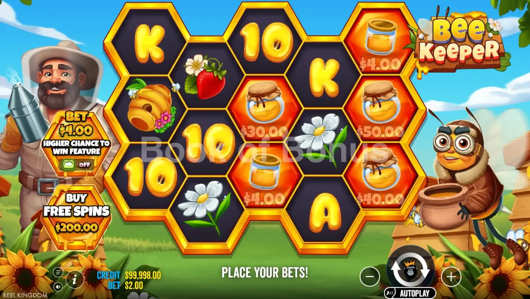 Bee Keeper par Reel Kingdom - jeu de base et disposition des rouleaux