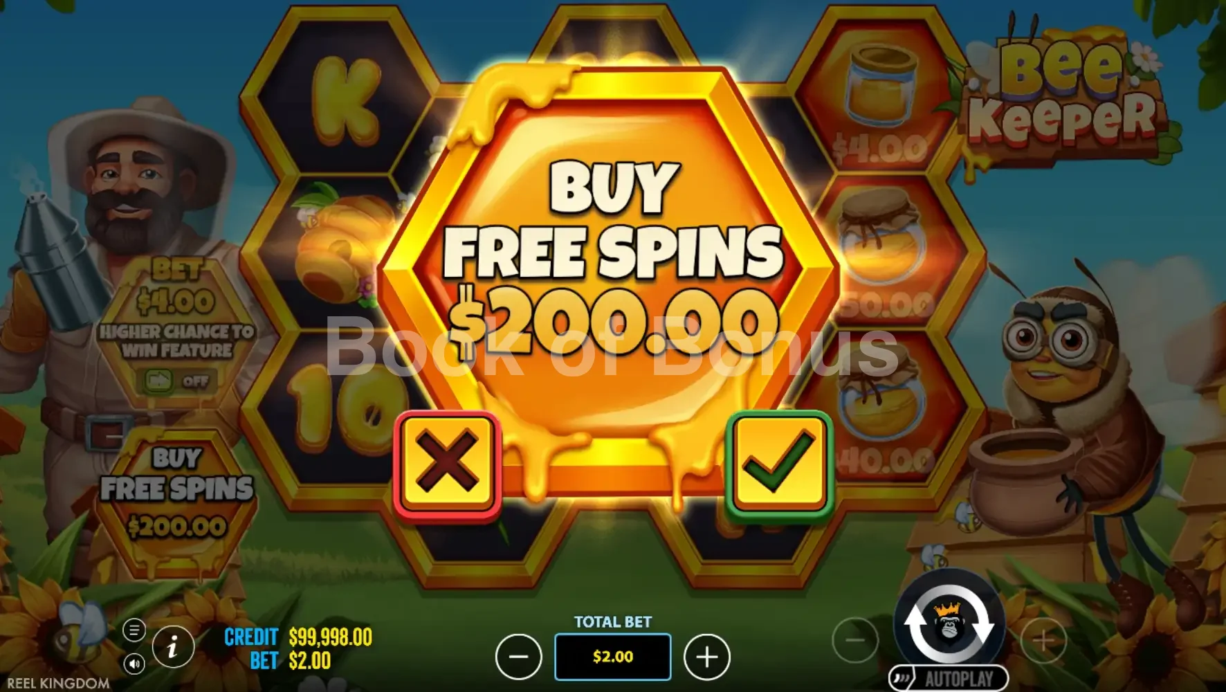 Bee Keeper par Reel Kingdom - menu d'achat de bonus et options