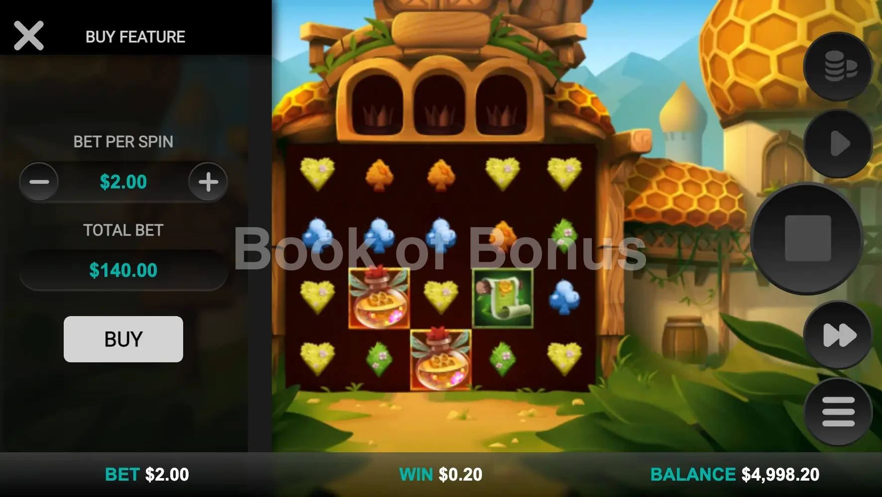 Beellionaires Dream Drop par Relax Gaming - menu d'achat de bonus et options