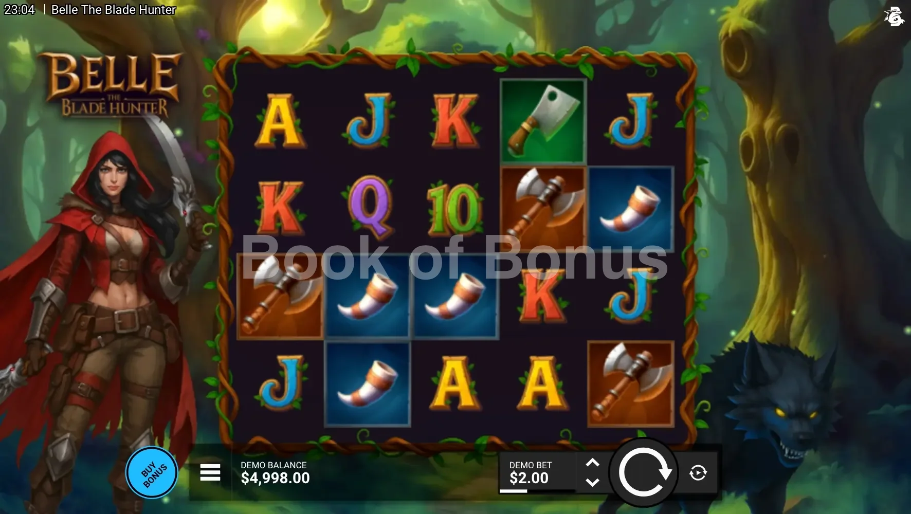 Belle The Blade Hunter par Hacksaw Gaming - jeu de base et disposition des rouleaux