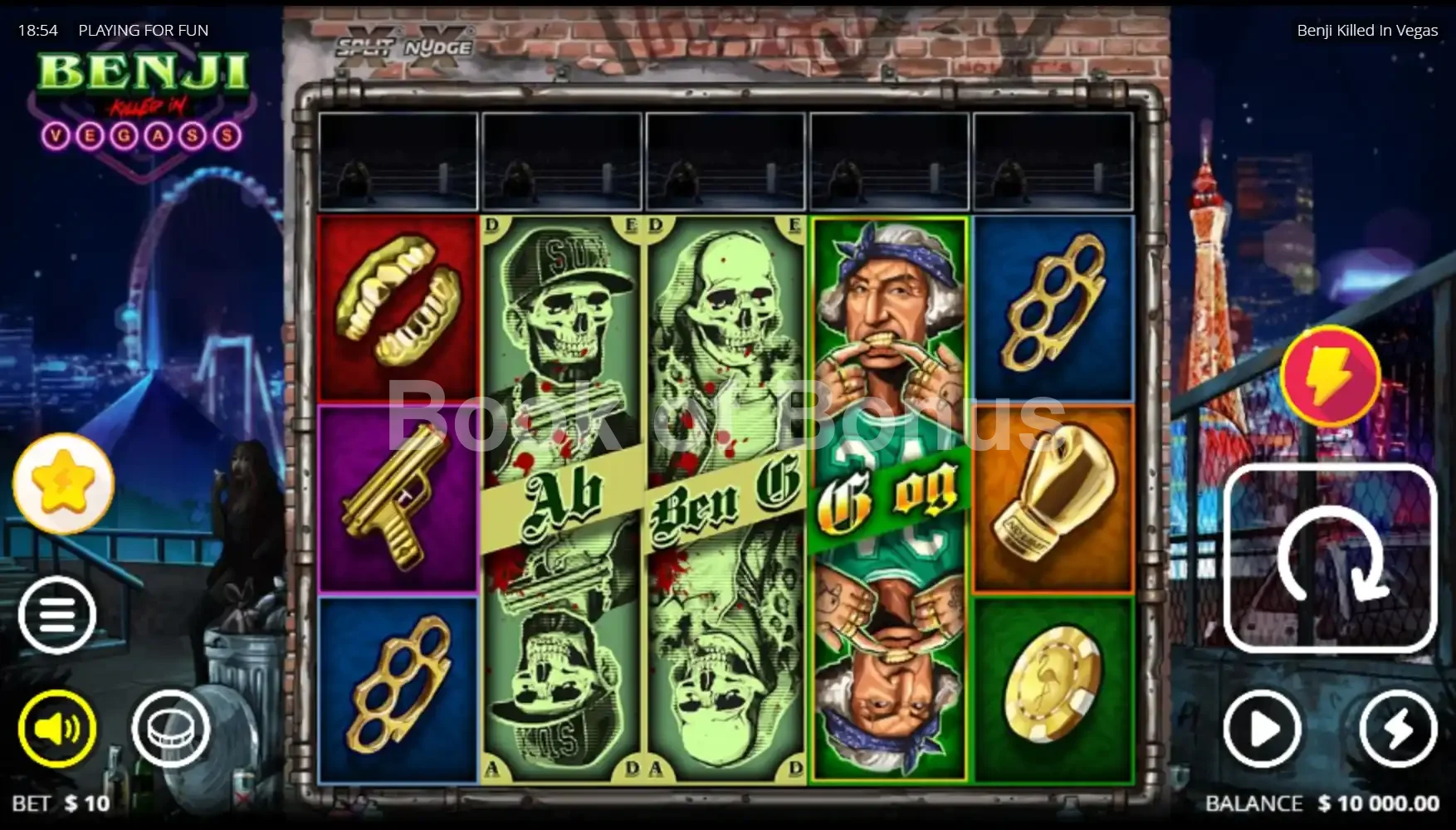 Benji Killed in Vegas par Nolimit City - jeu de base et disposition des rouleaux