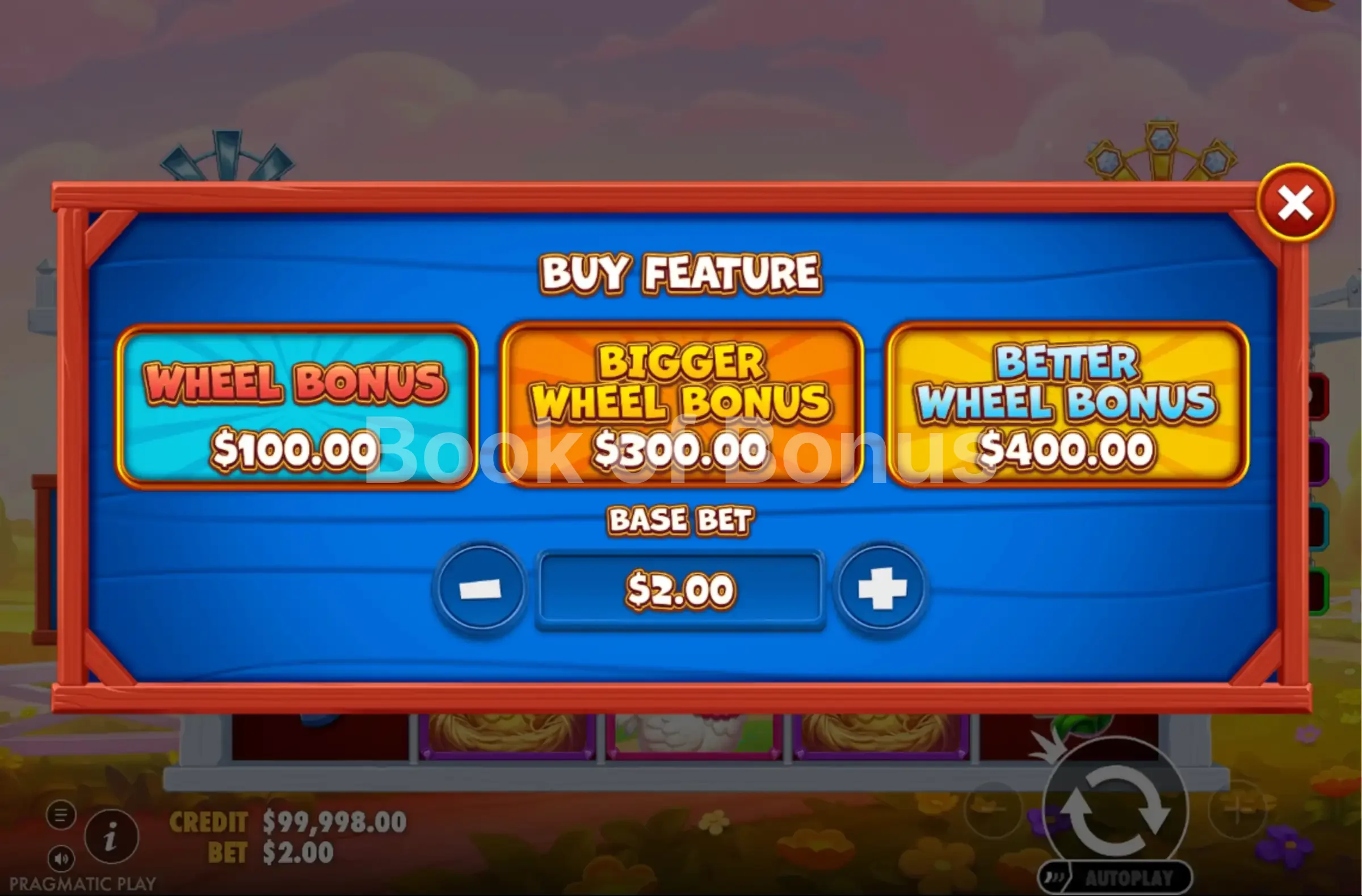 Better Barn House Bonanza par Pragmatic Play - menu d'achat de bonus et options