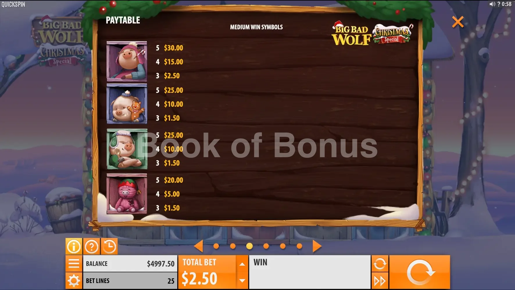 Big Bad Wolf Christmas Special par Quickspin - table des gains et valeurs des symboles