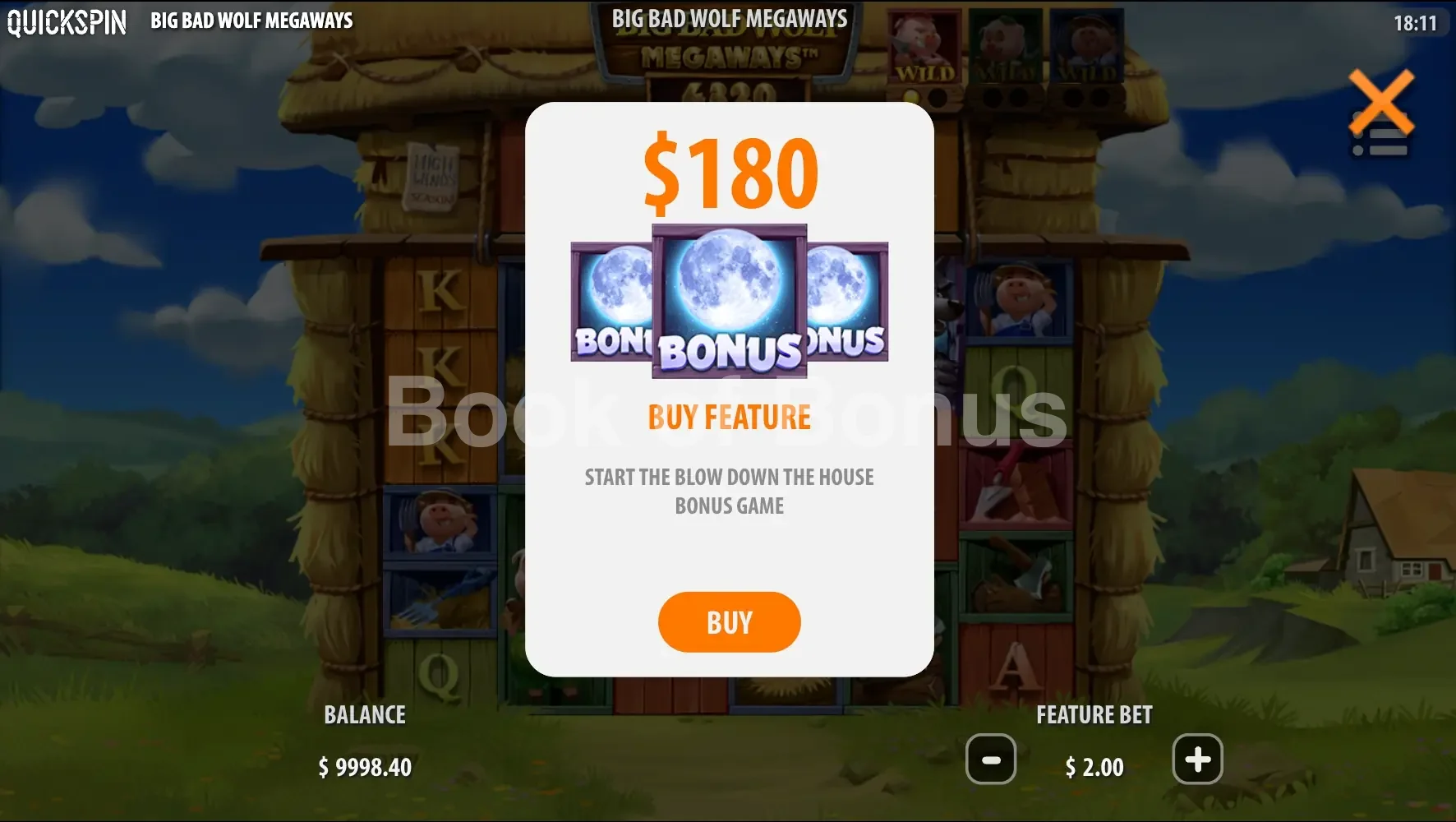 Big Bad Wolf Megaways par Quickspin - menu d'achat de bonus et options