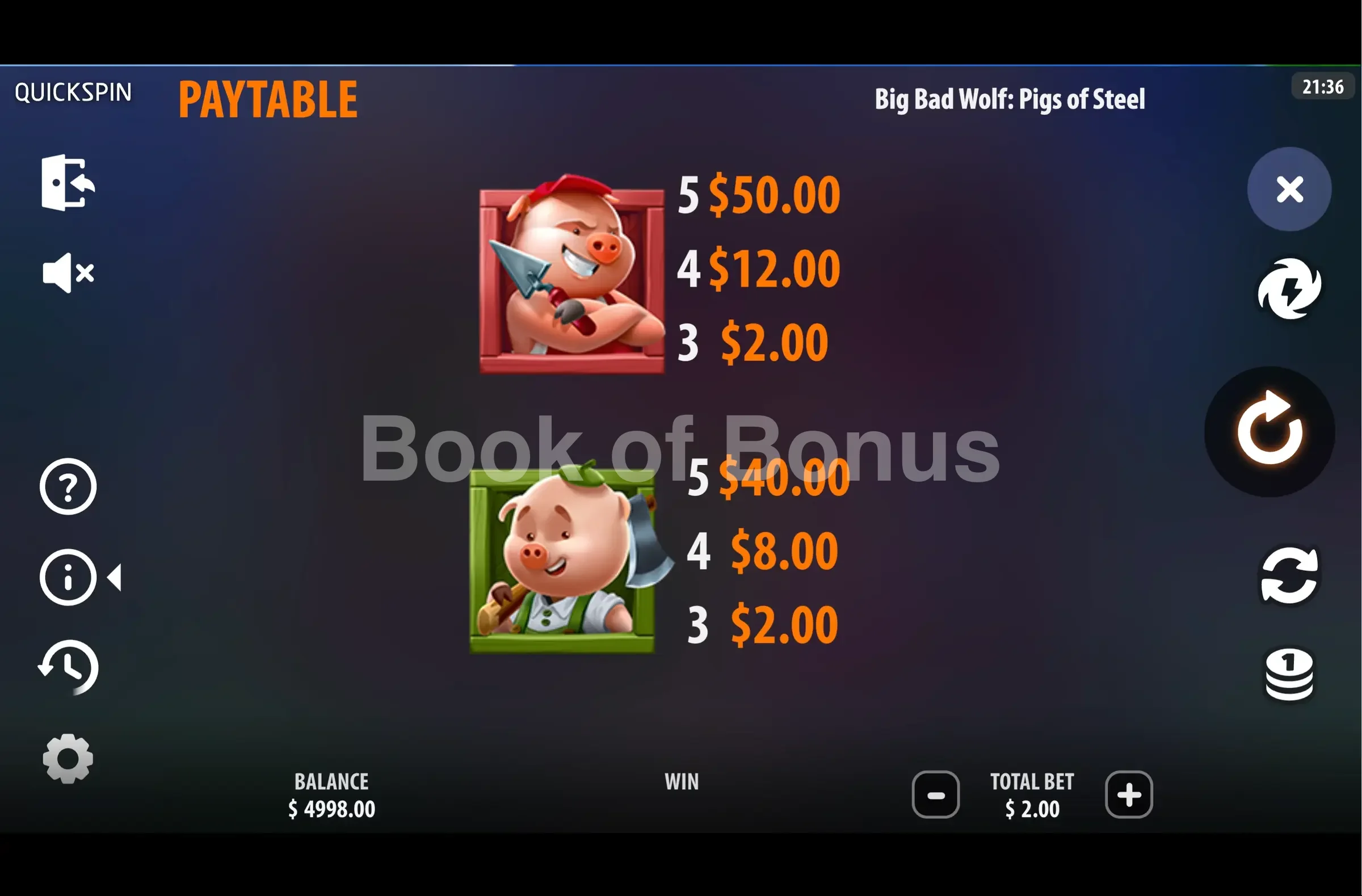 Big Bad Wolf Pigs of Steel par Quickspin - table des gains et valeurs des symboles