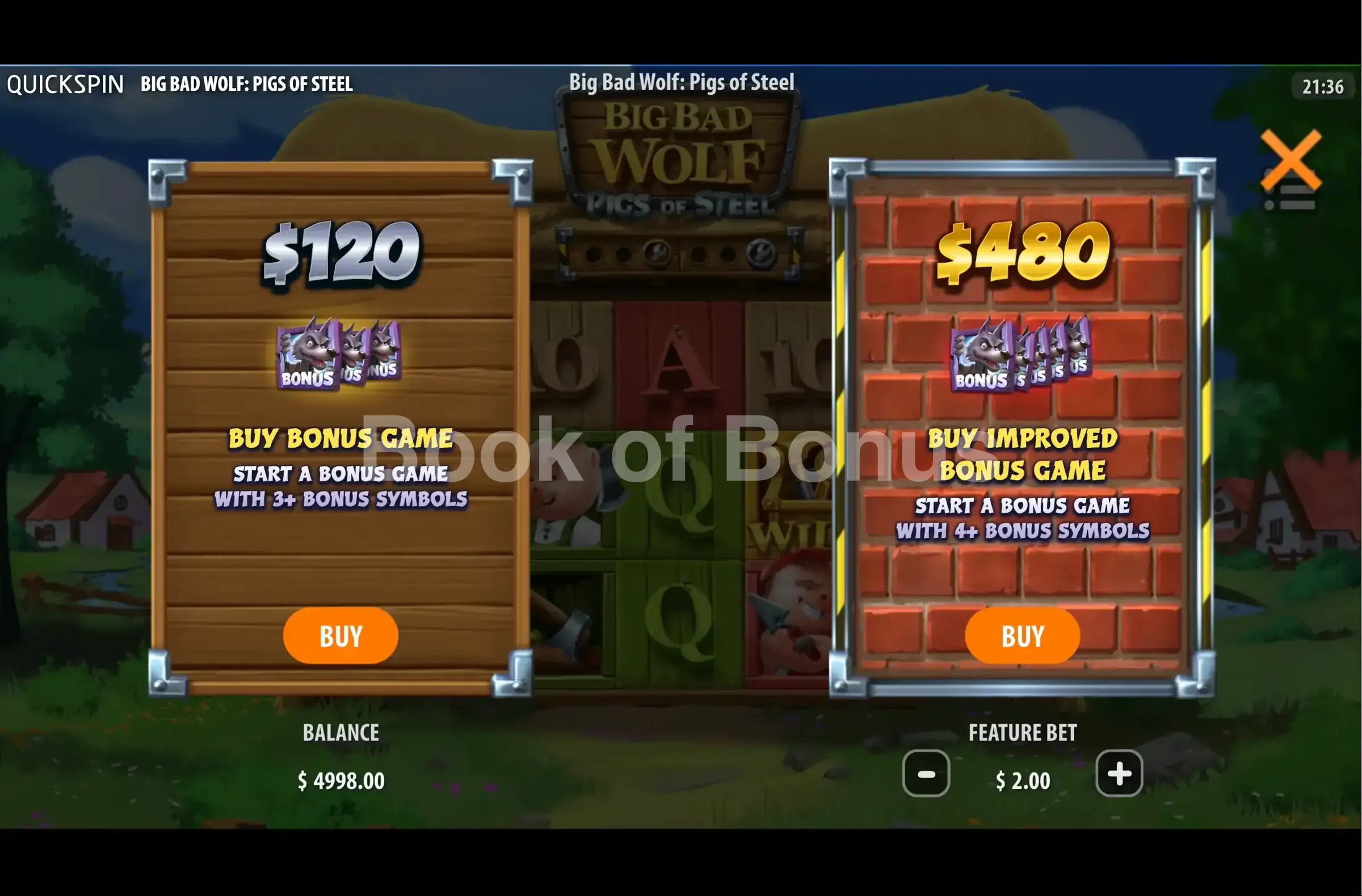 Big Bad Wolf Pigs of Steel par Quickspin - menu d'achat de bonus et options