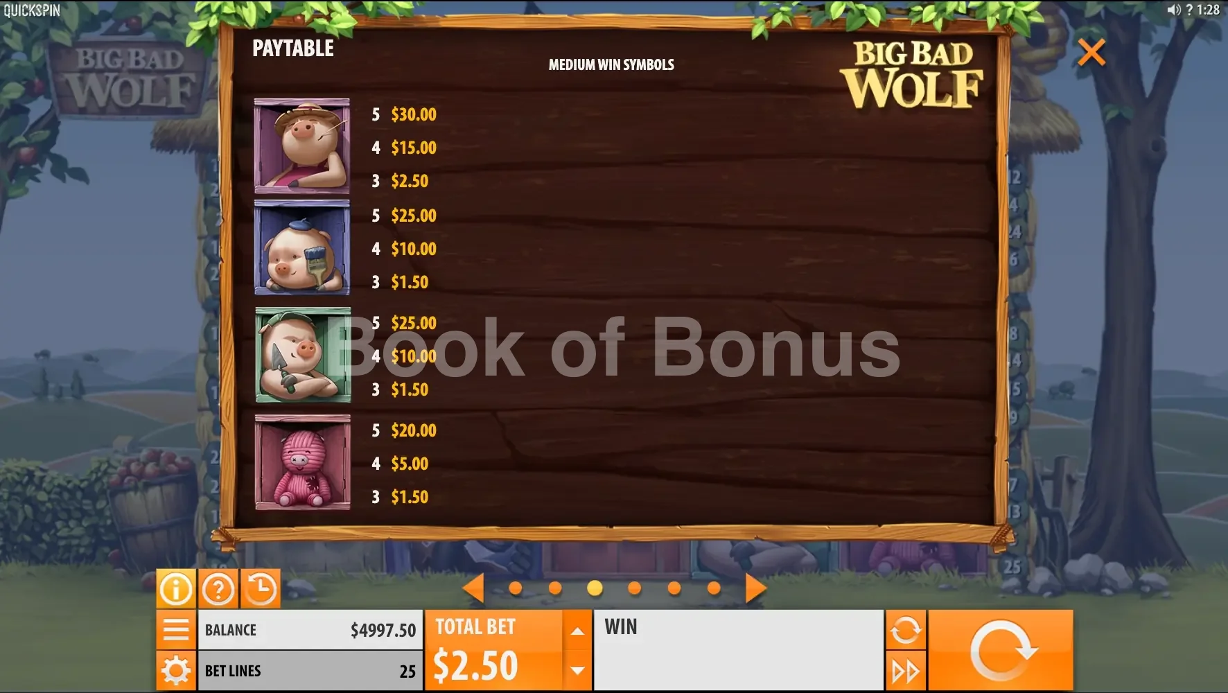Big Bad Wolf par Quickspin - table des gains et valeurs des symboles