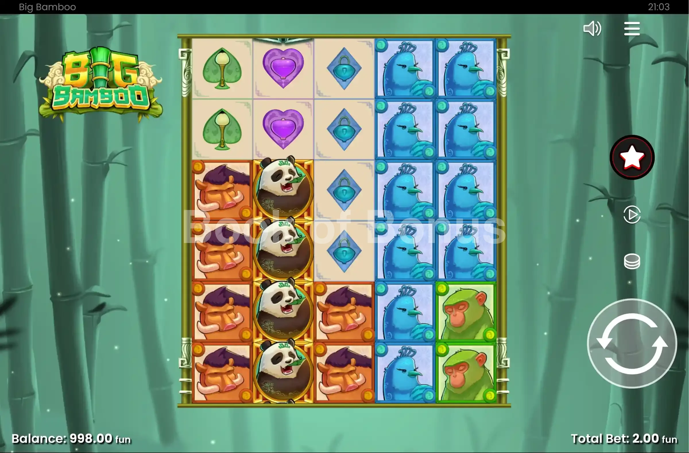 Big Bamboo par Push Gaming - jeu de base et disposition des rouleaux