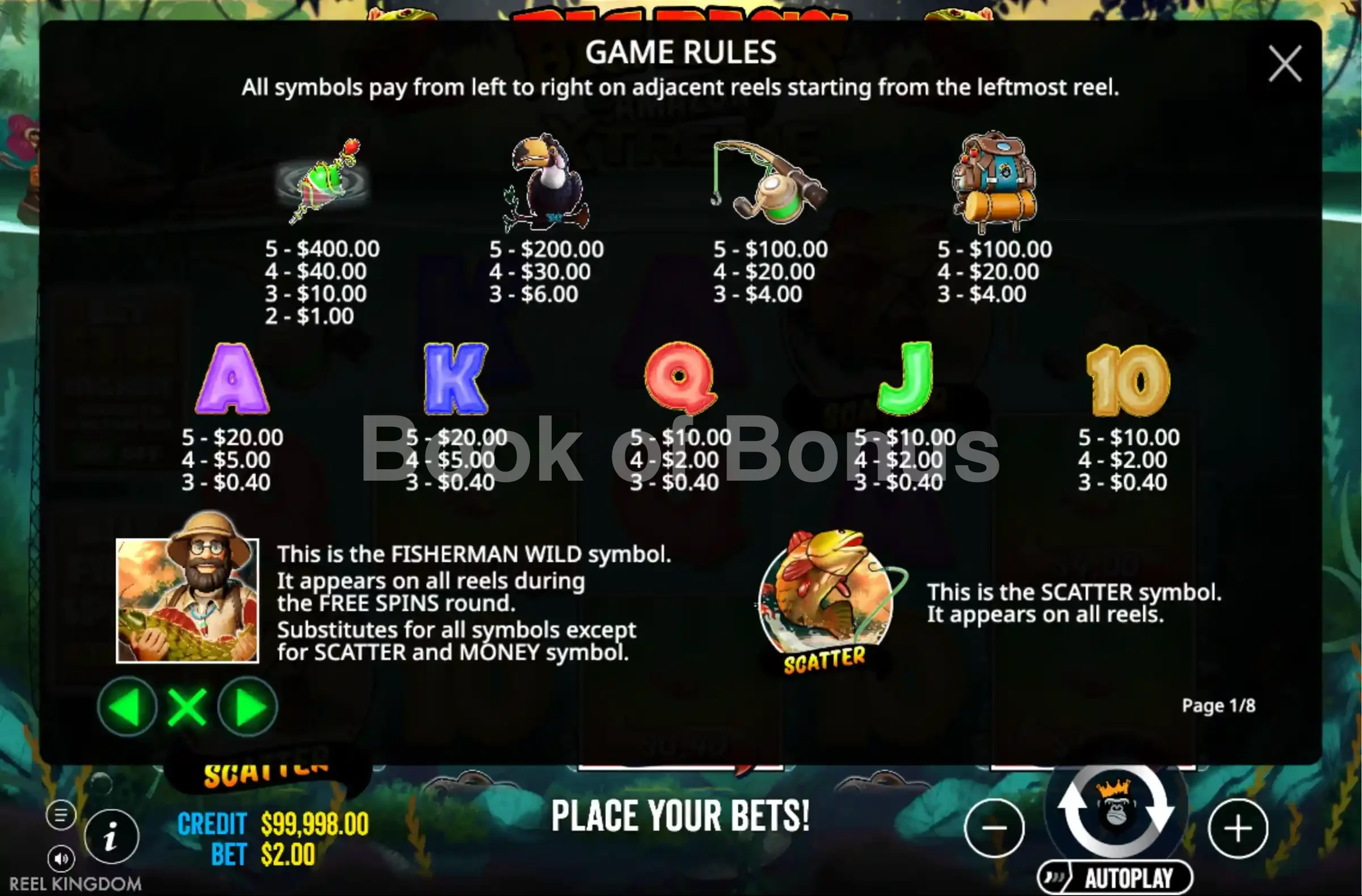 Big Bass Amazon Xtreme par Reel Kingdom - table des gains et valeurs des symboles