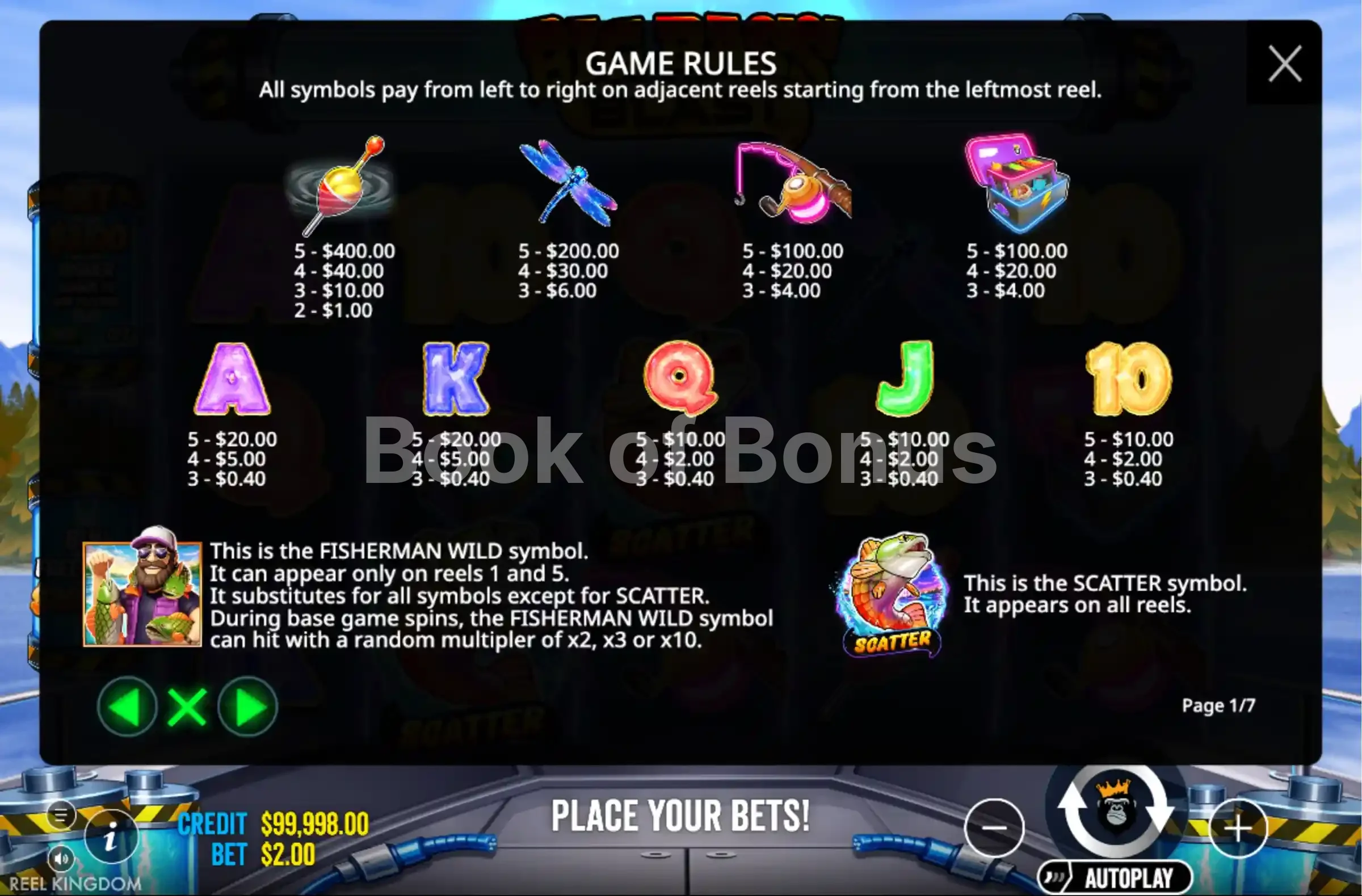 Tableau des paiements Big Bass Blast