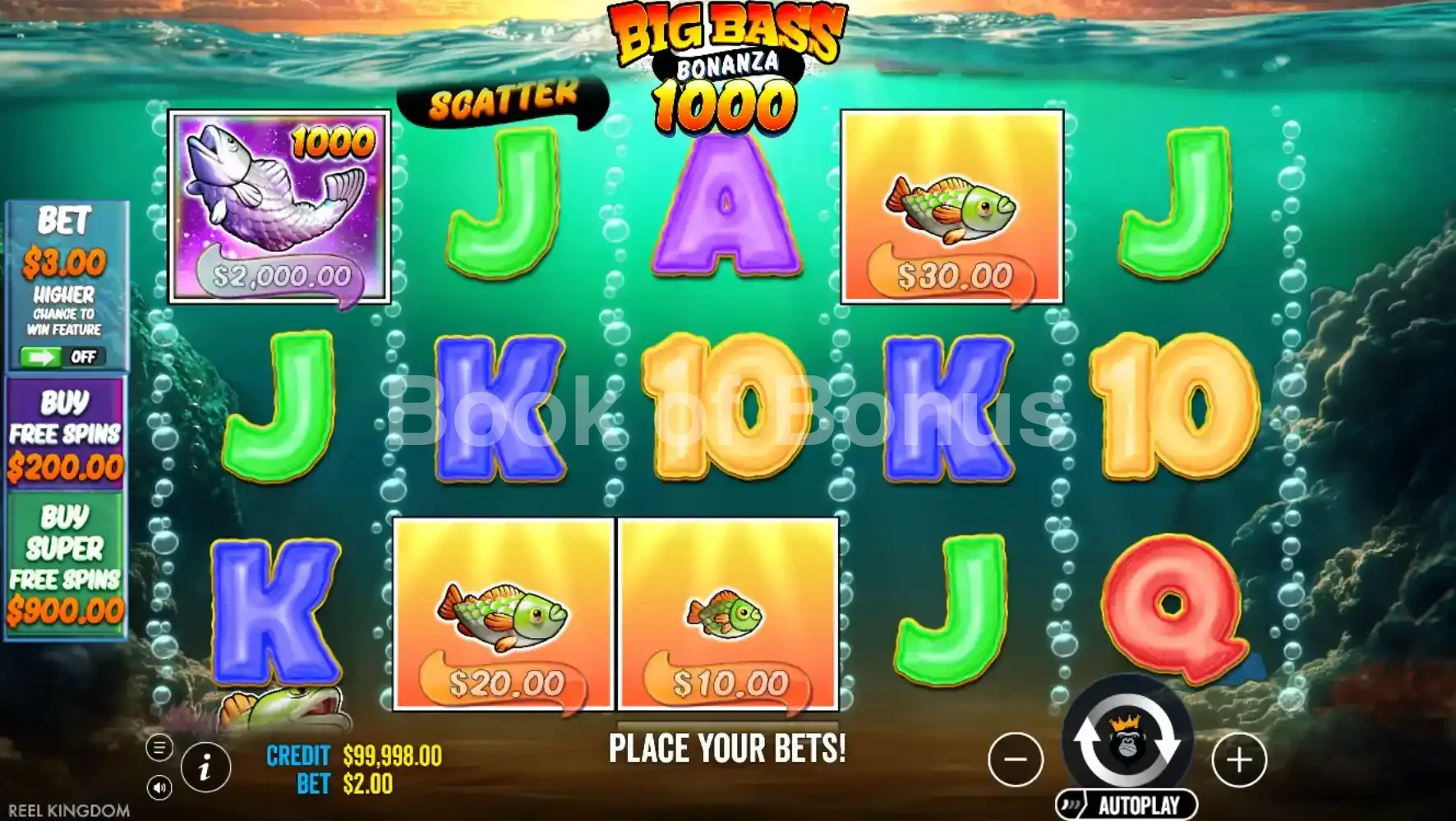 Big Bass Bonanza 1000 par Pragmatic Play - jeu de base et disposition des rouleaux
