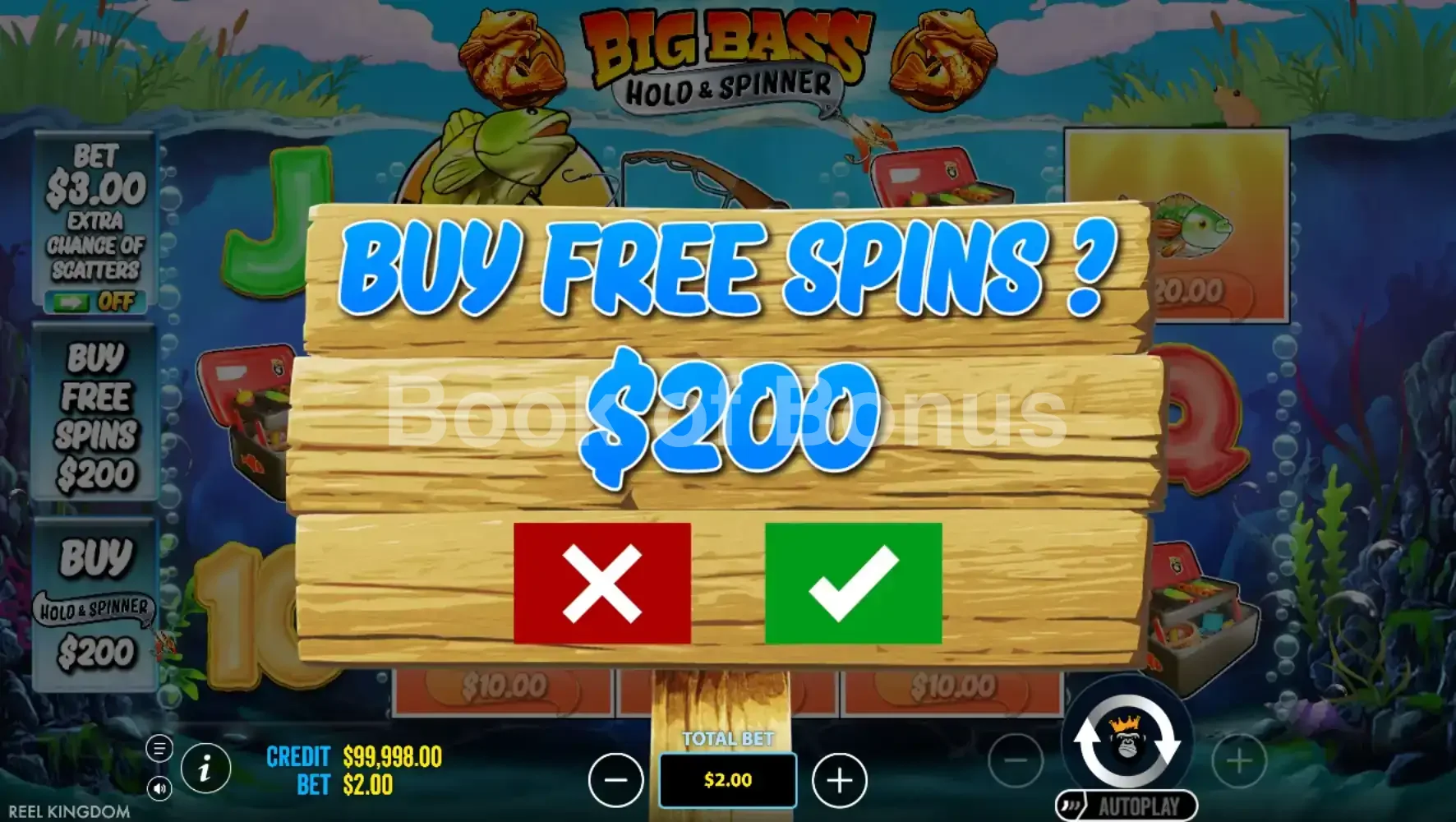 Big Bass Bonanza Hold & Spinner par Reel Kingdom - menu d'achat de bonus et options