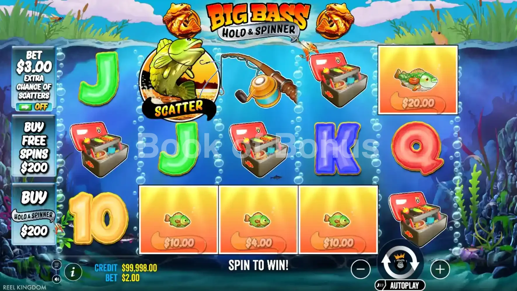Big Bass Bonanza Hold & Spinner par Reel Kingdom - jeu de base et disposition des rouleaux