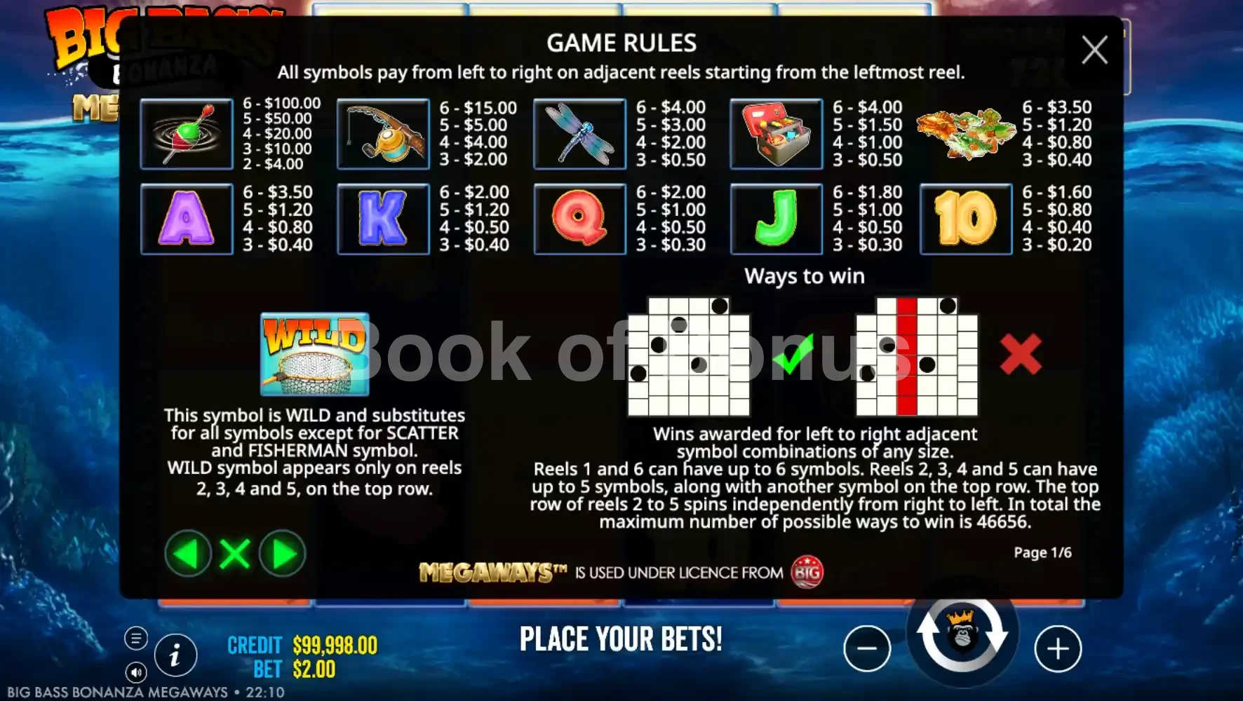 Big Bass Bonanza Megaways par Reel Kingdom - table des gains et valeurs des symboles
