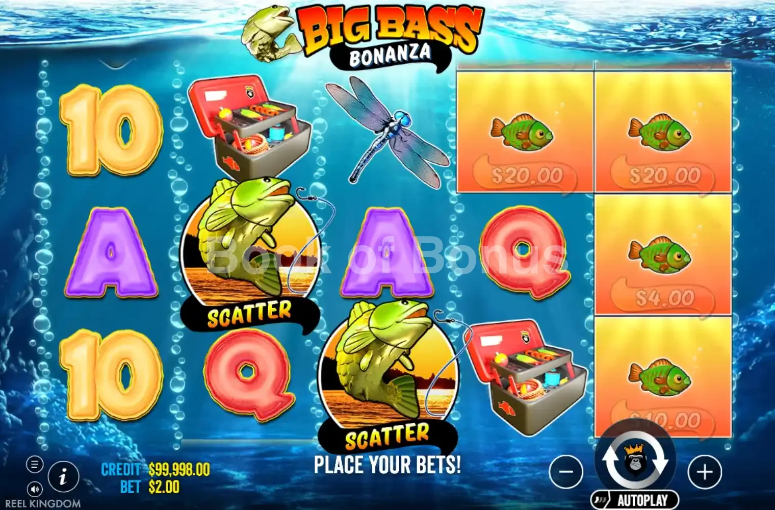 Big Bass Bonanza par Reel Kingdom - jeu de base et disposition des rouleaux