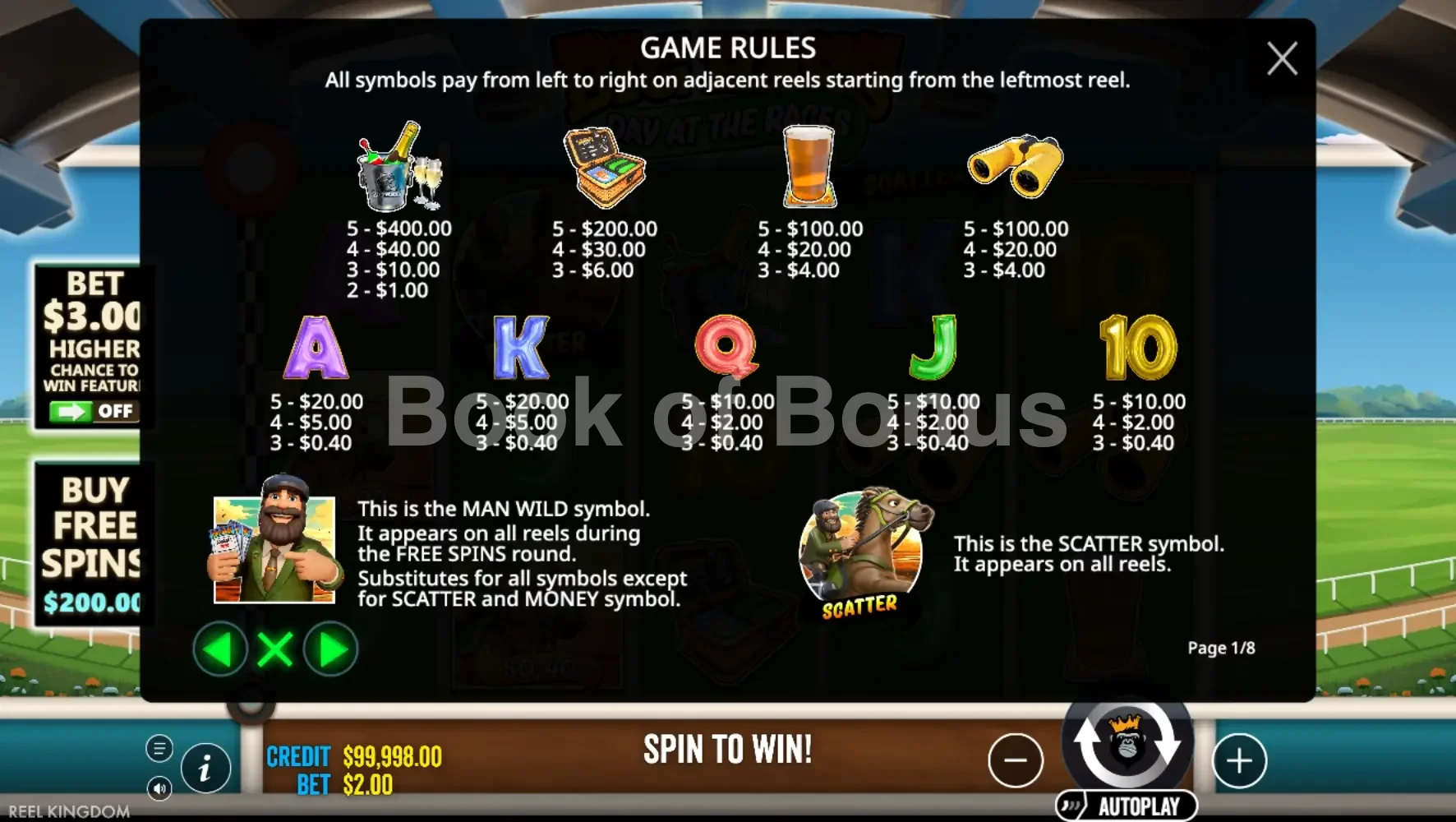 Big Bass Day at Races par Pragmatic Play - table des gains et valeurs des symboles