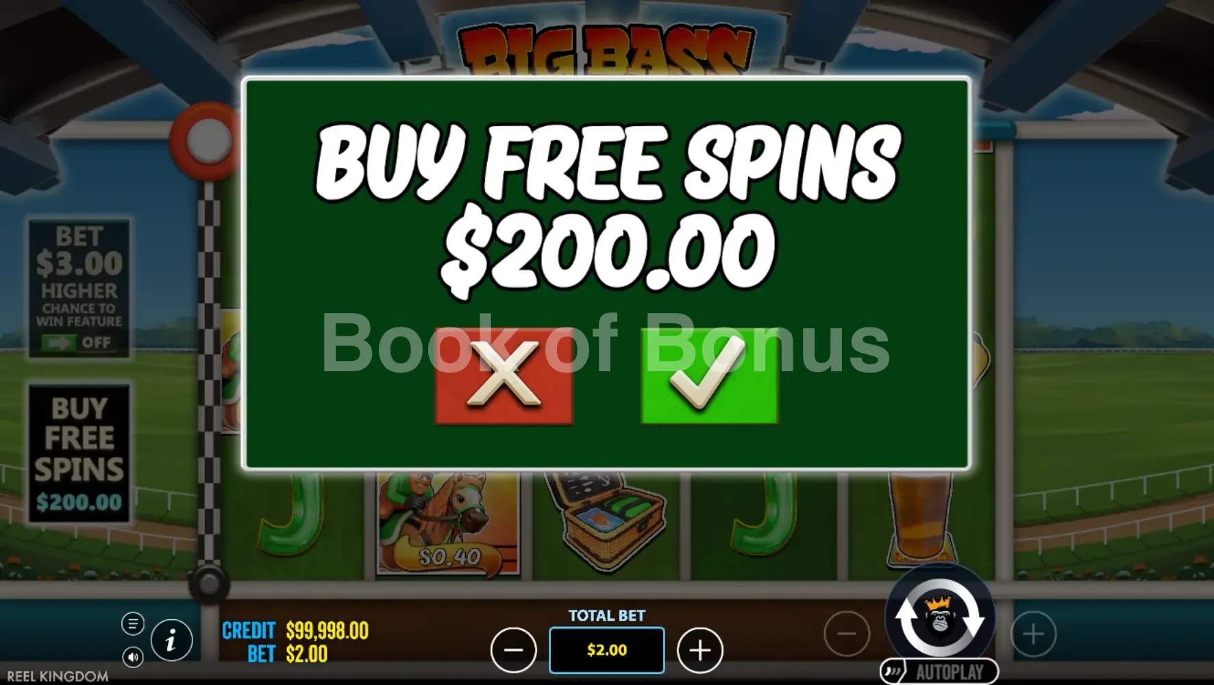 Big Bass Day at Races par Pragmatic Play - menu d'achat de bonus et options