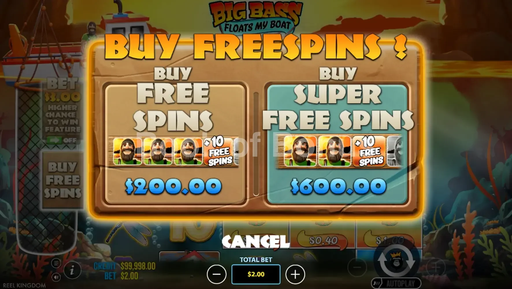 Big Bass Floats My Boat par Reel Kingdom - menu d'achat de bonus et options
