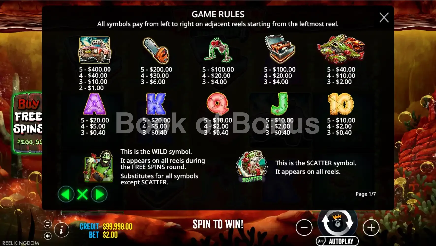 Big Bass Halloween 2 par Reel Kingdom - table des gains et valeurs des symboles