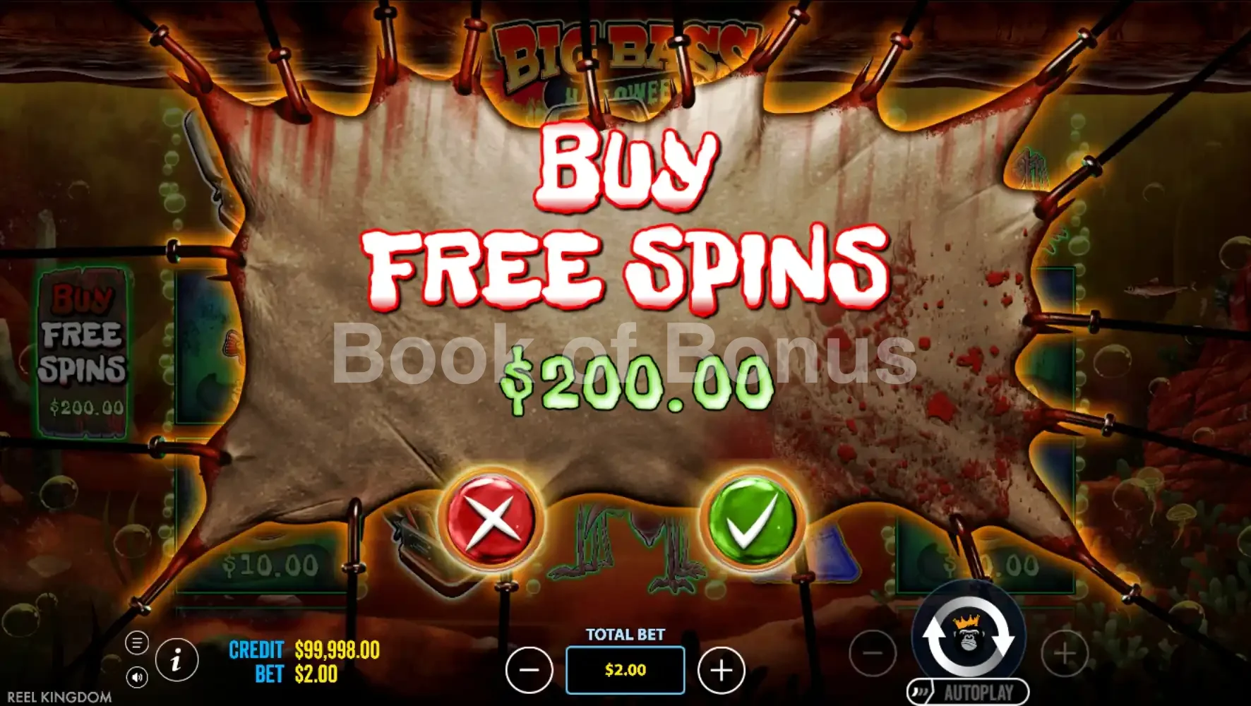 Big Bass Halloween 2 par Reel Kingdom - menu d'achat de bonus et options