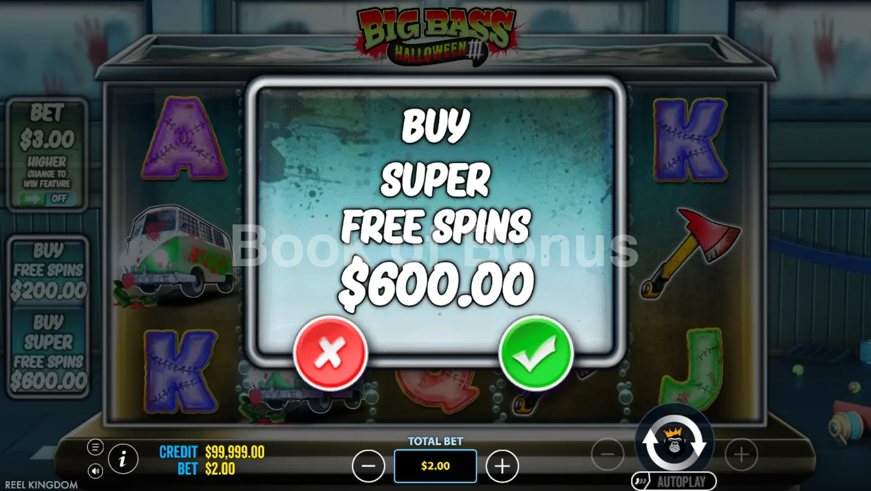 Big Bass Halloween 3 par Reel Kingdom - menu d'achat de bonus et options