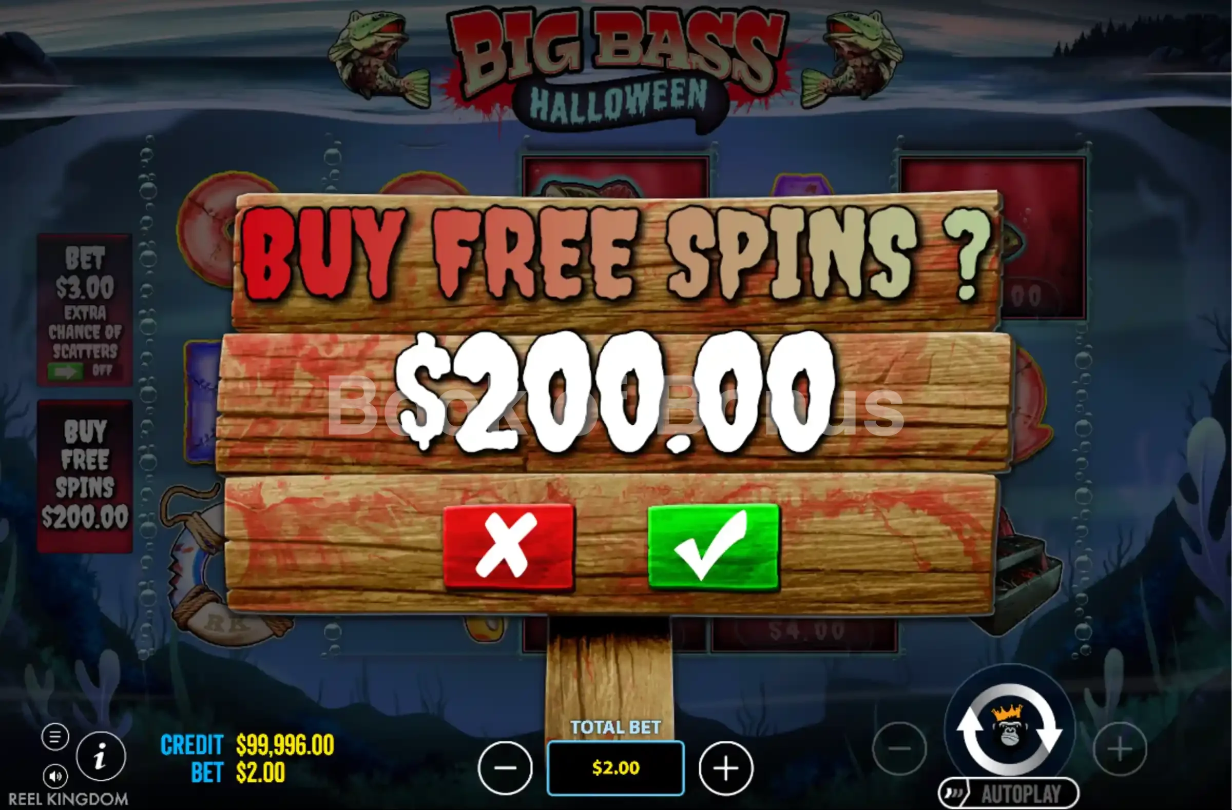 Big Bass Halloween par Reel Kingdom - menu d'achat de bonus et options