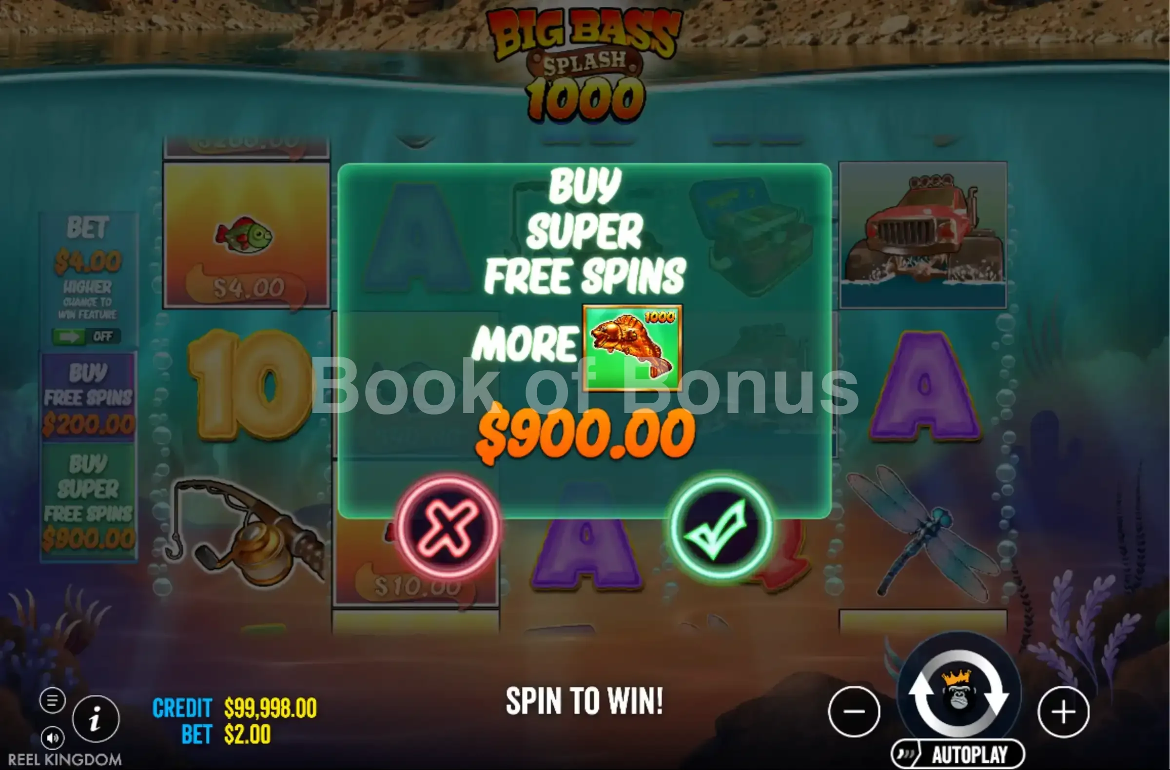 Achat de bonus Big Bass Splash 1000