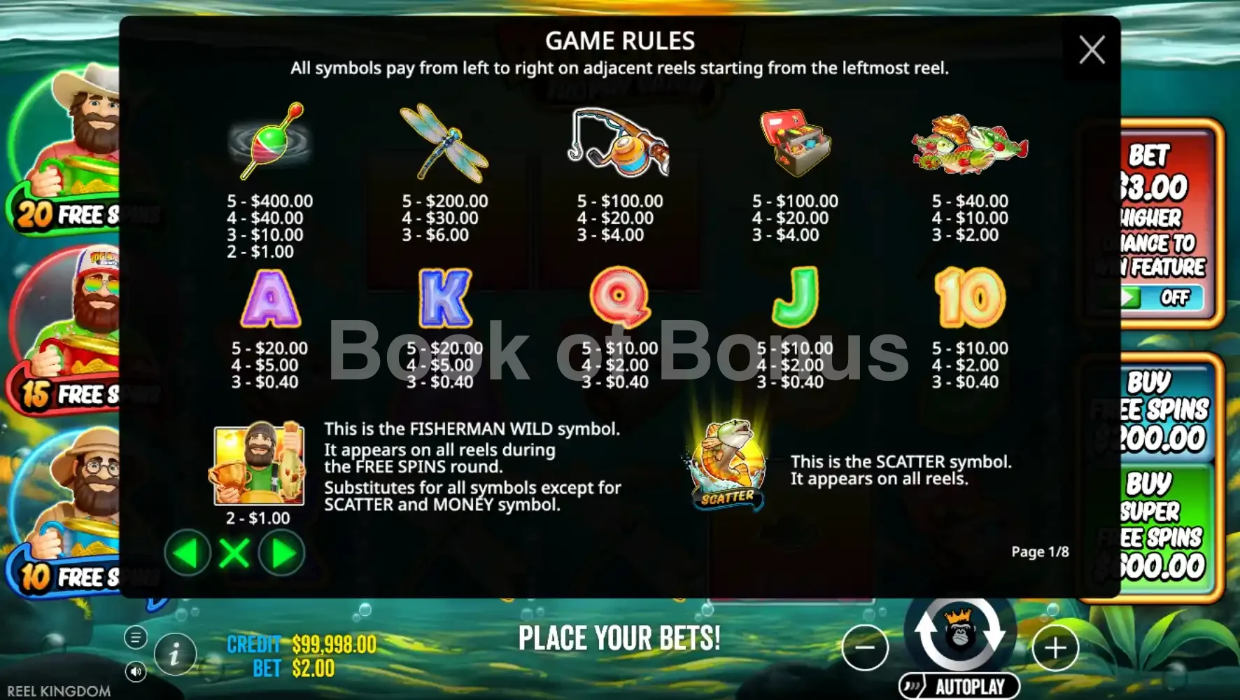 Big Bass Trophy Fishing par Pragmatic Play - table des gains et valeurs des symboles
