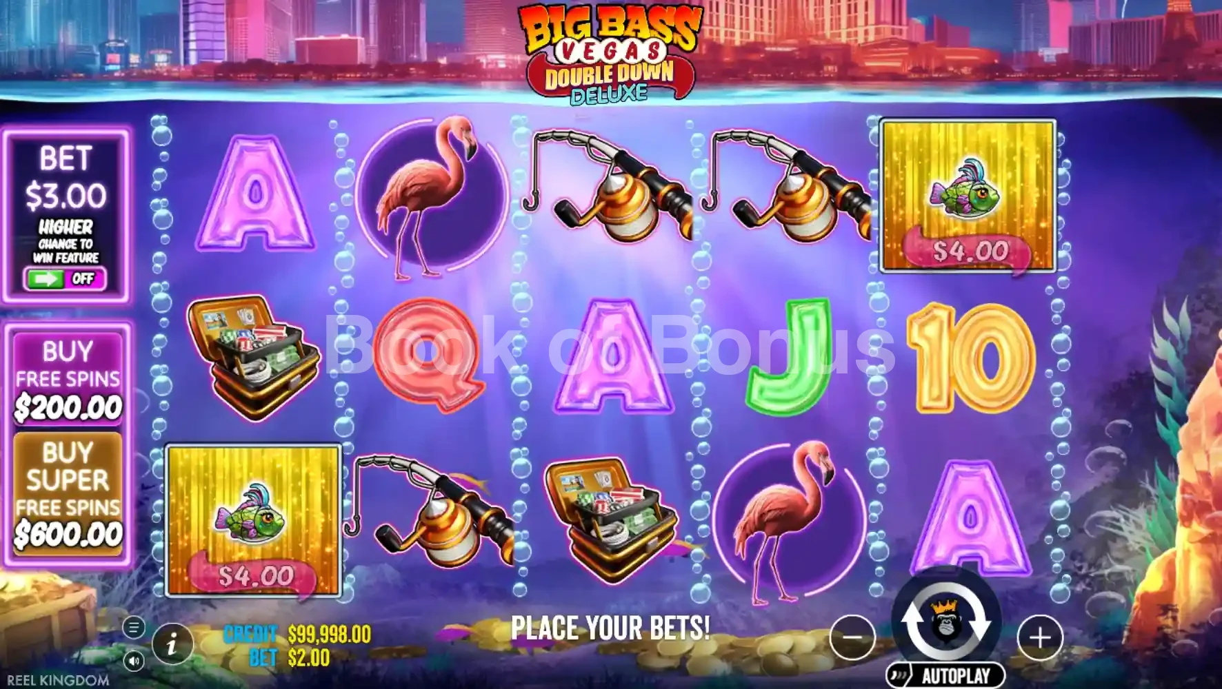 Big Bass Vegas Double Down Deluxe par Reel Kingdom - jeu de base et disposition des rouleaux