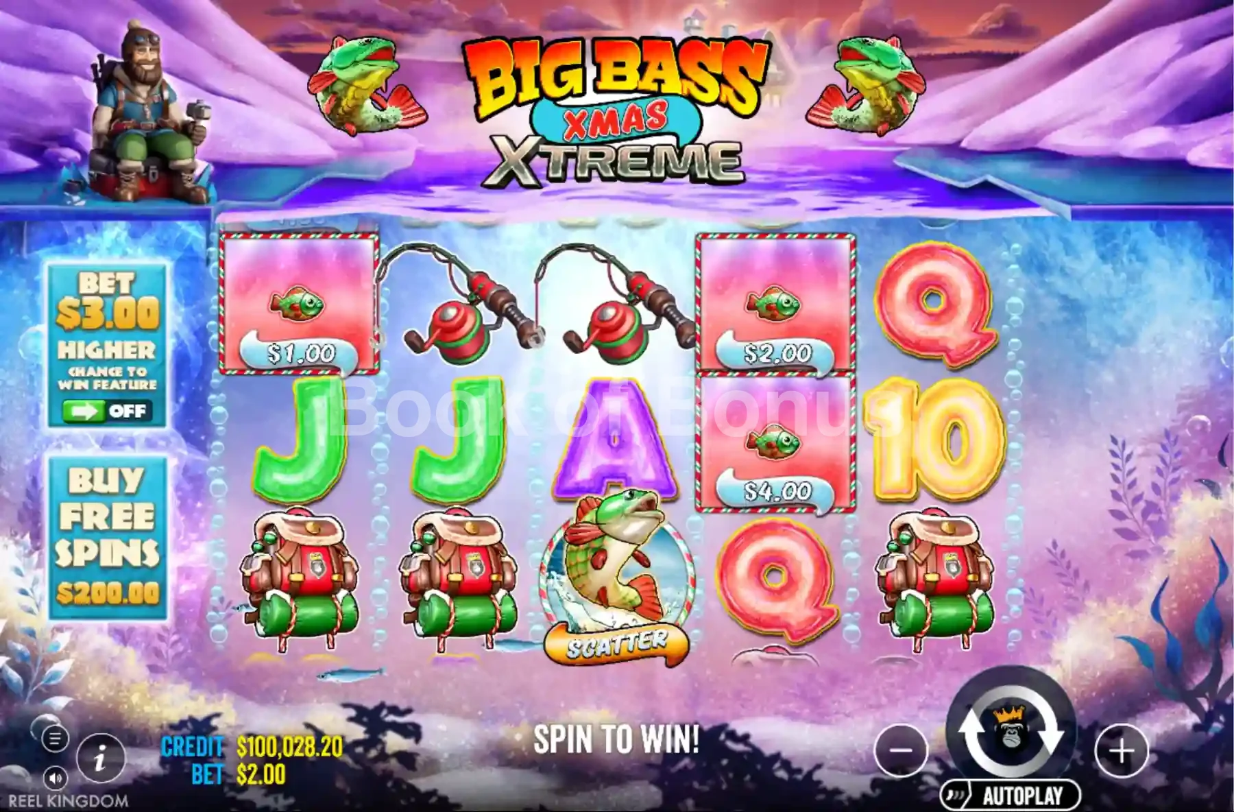 Big Bass Xmas Extreme par Reel Kingdom - jeu de base et disposition des rouleaux