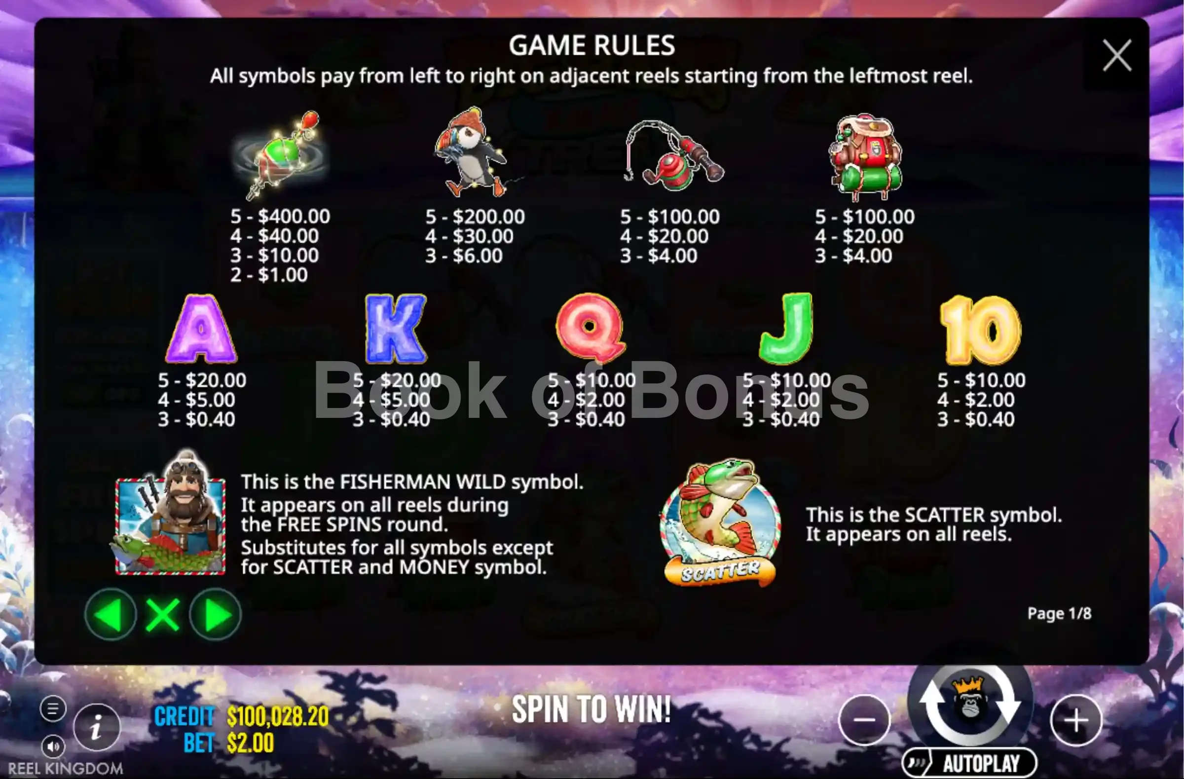 Big Bass Xmas Extreme par Reel Kingdom - table des gains et valeurs des symboles