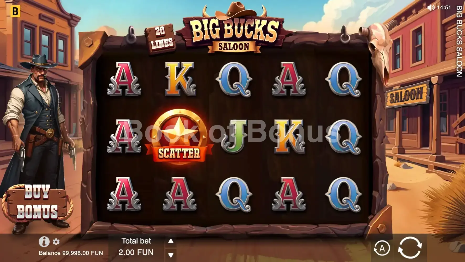 Big Bucks Saloon par BGaming - jeu de base et disposition des rouleaux