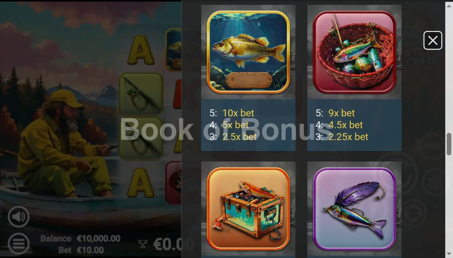 Big Catch Craze par Avatar UX - table des gains et valeurs des symboles