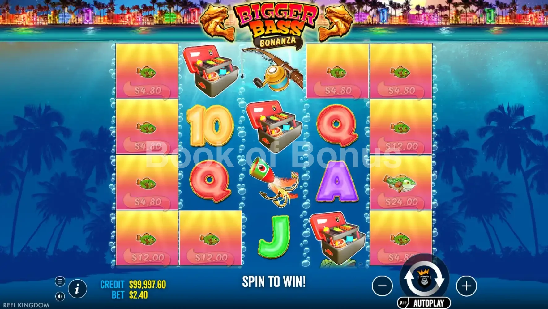 Bigger Bass Bonanza par Reel Kingdom - jeu de base et disposition des rouleaux