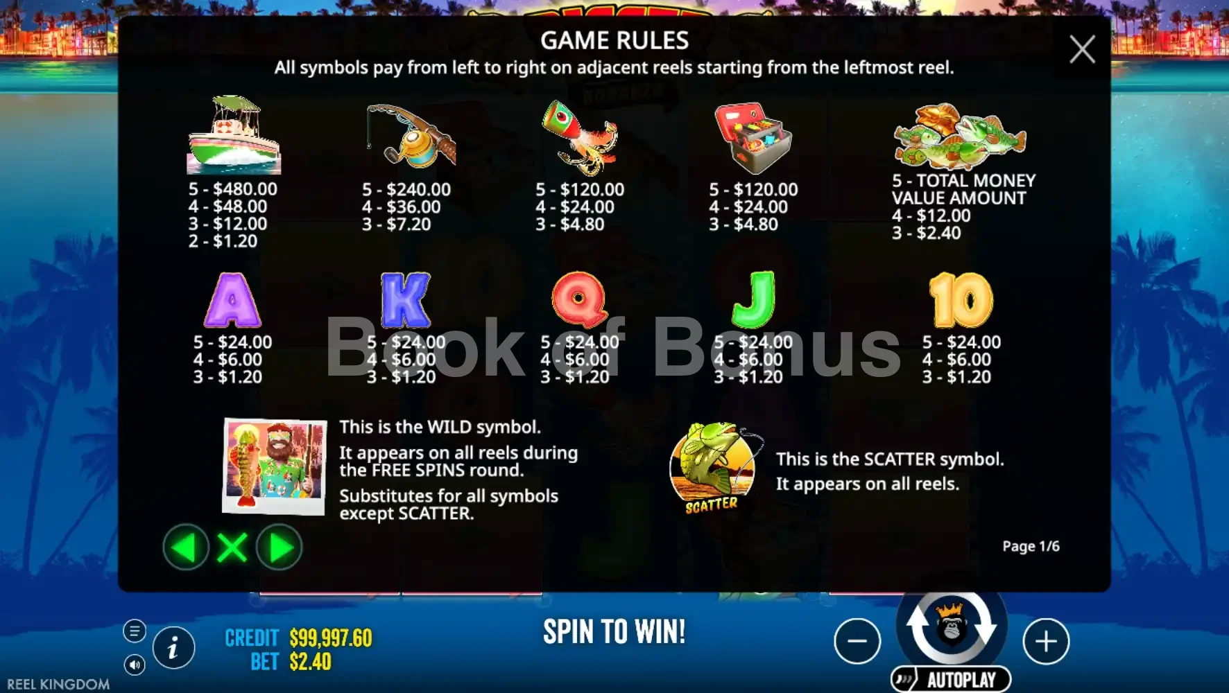 Bigger Bass Bonanza par Reel Kingdom - table des gains et valeurs des symboles