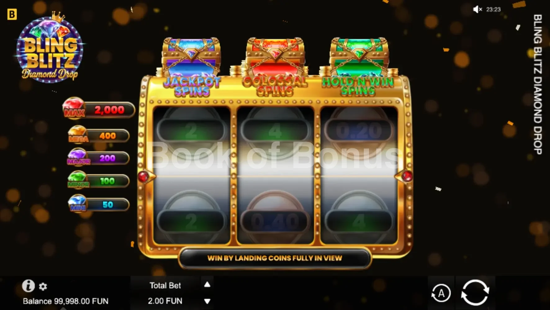 Bling Blitz Diamond Drop par BGaming - jeu de base et disposition des rouleaux