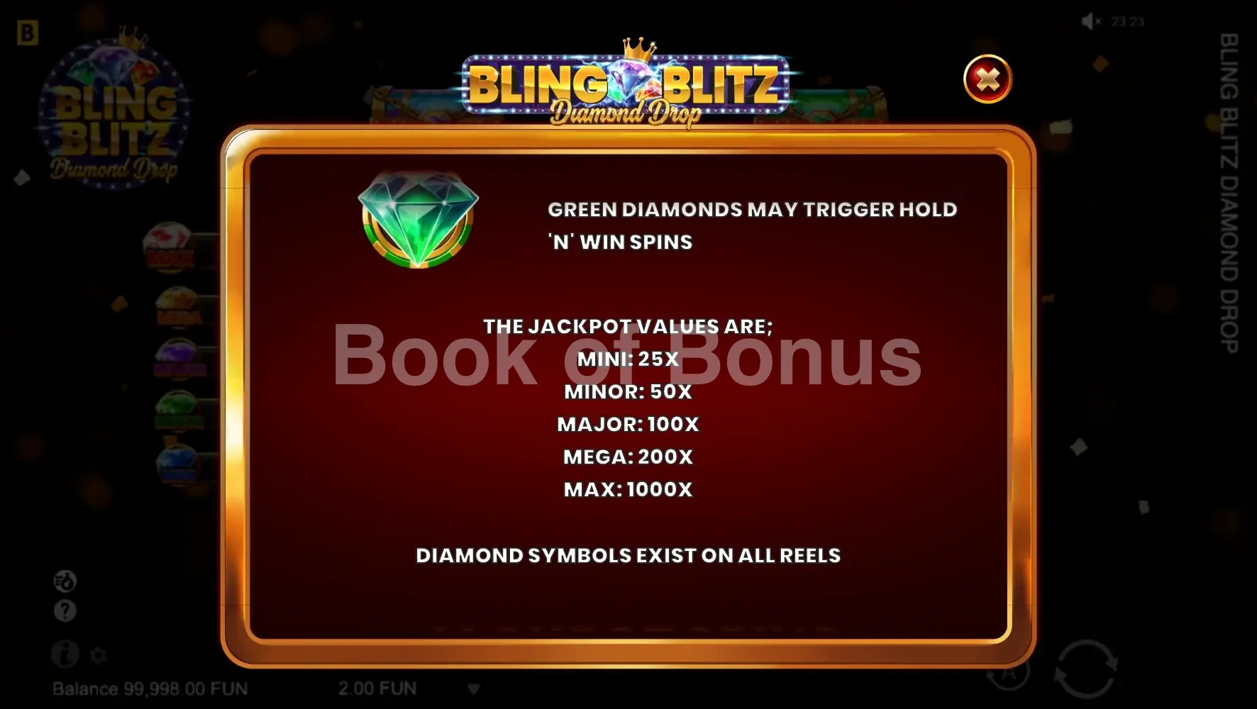 Bling Blitz Diamond Drop par BGaming - table des gains et valeurs des symboles