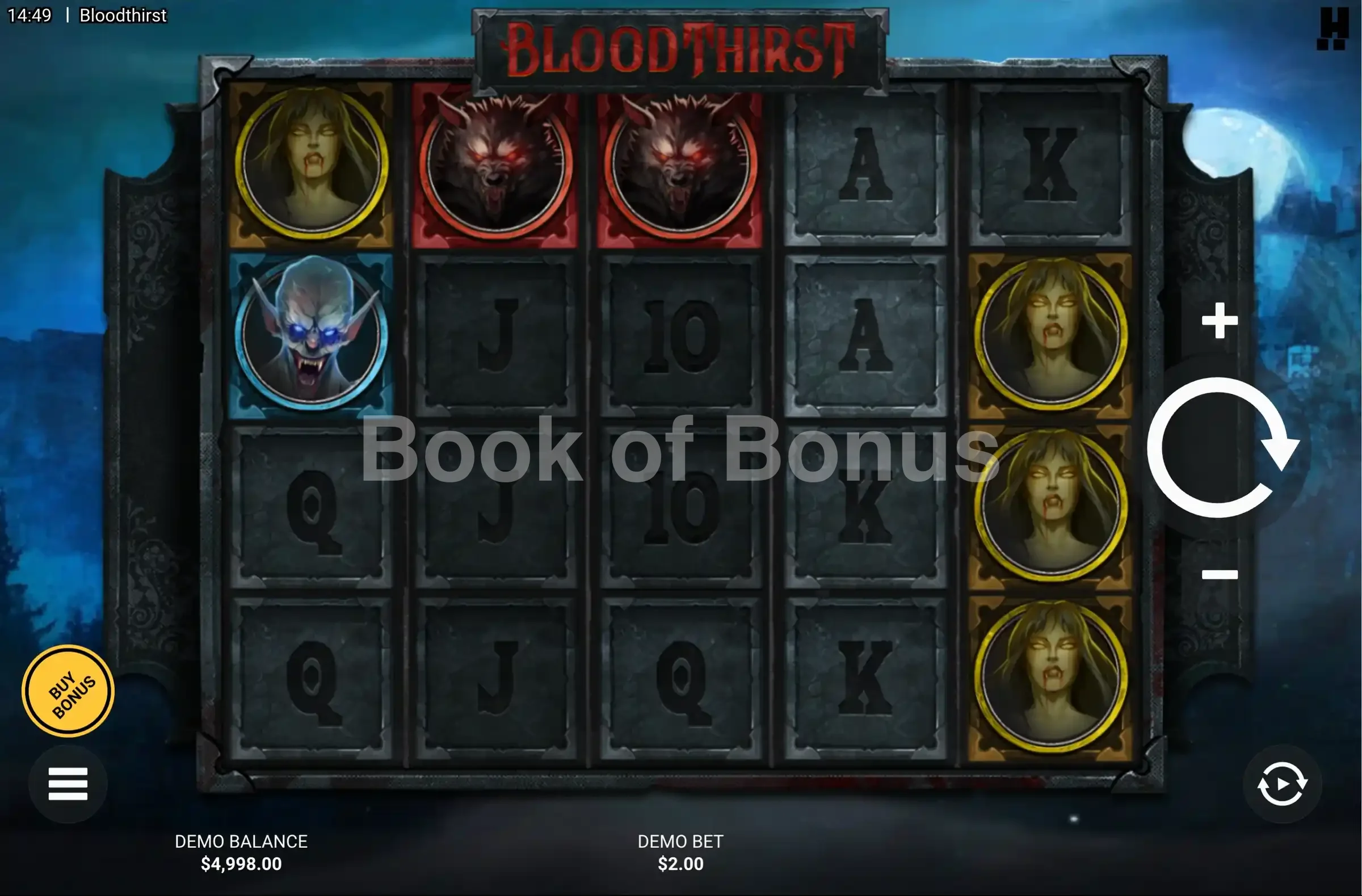 Bloodthirst par Hacksaw Gaming - jeu de base et disposition des rouleaux