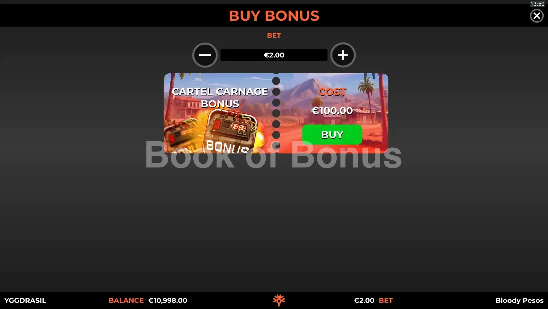 Bloody Pesos par Yggdrasil - menu d'achat de bonus et options