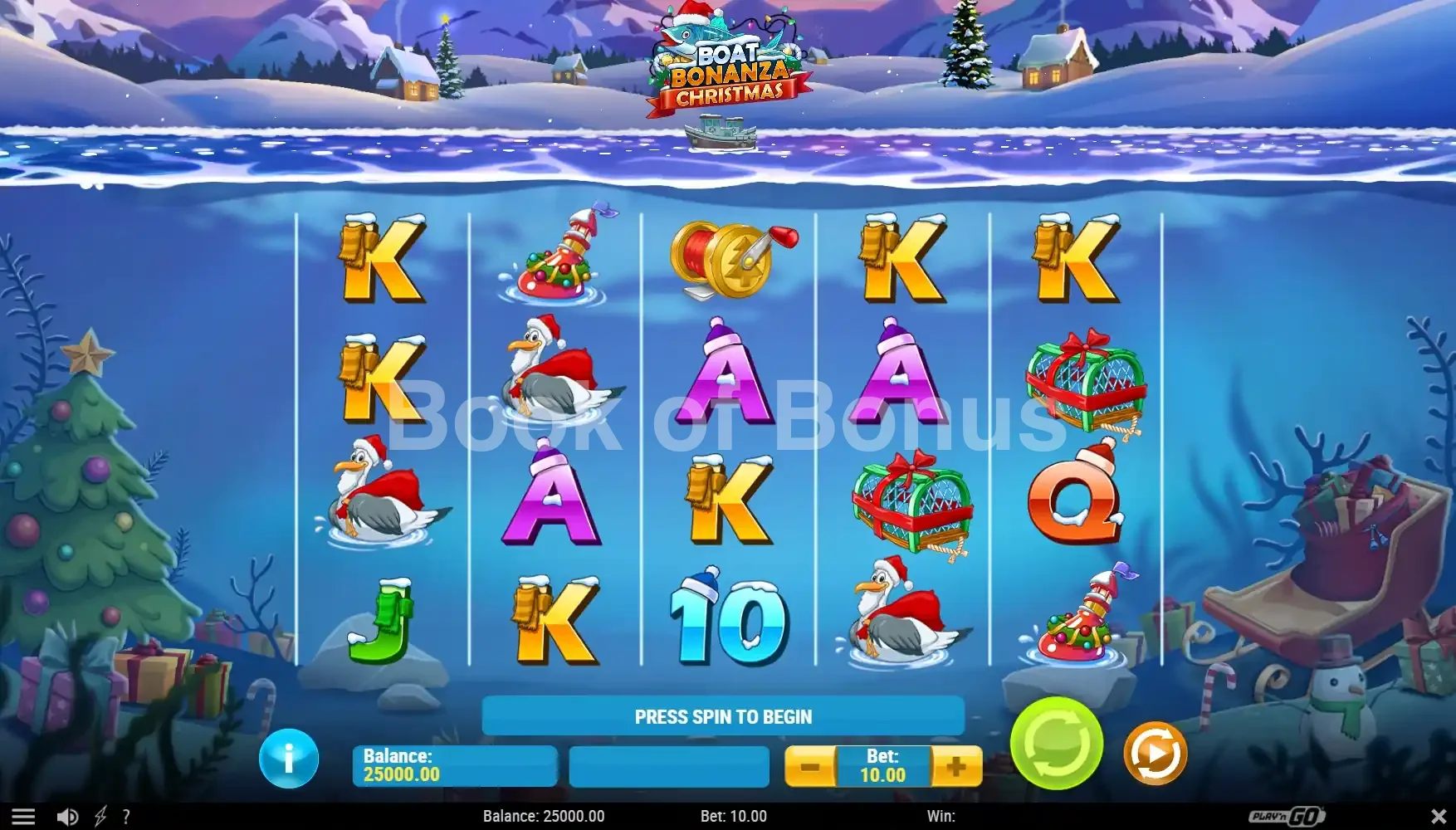Boat Bonanza Christmas par Play'n GO - jeu de base et disposition des rouleaux