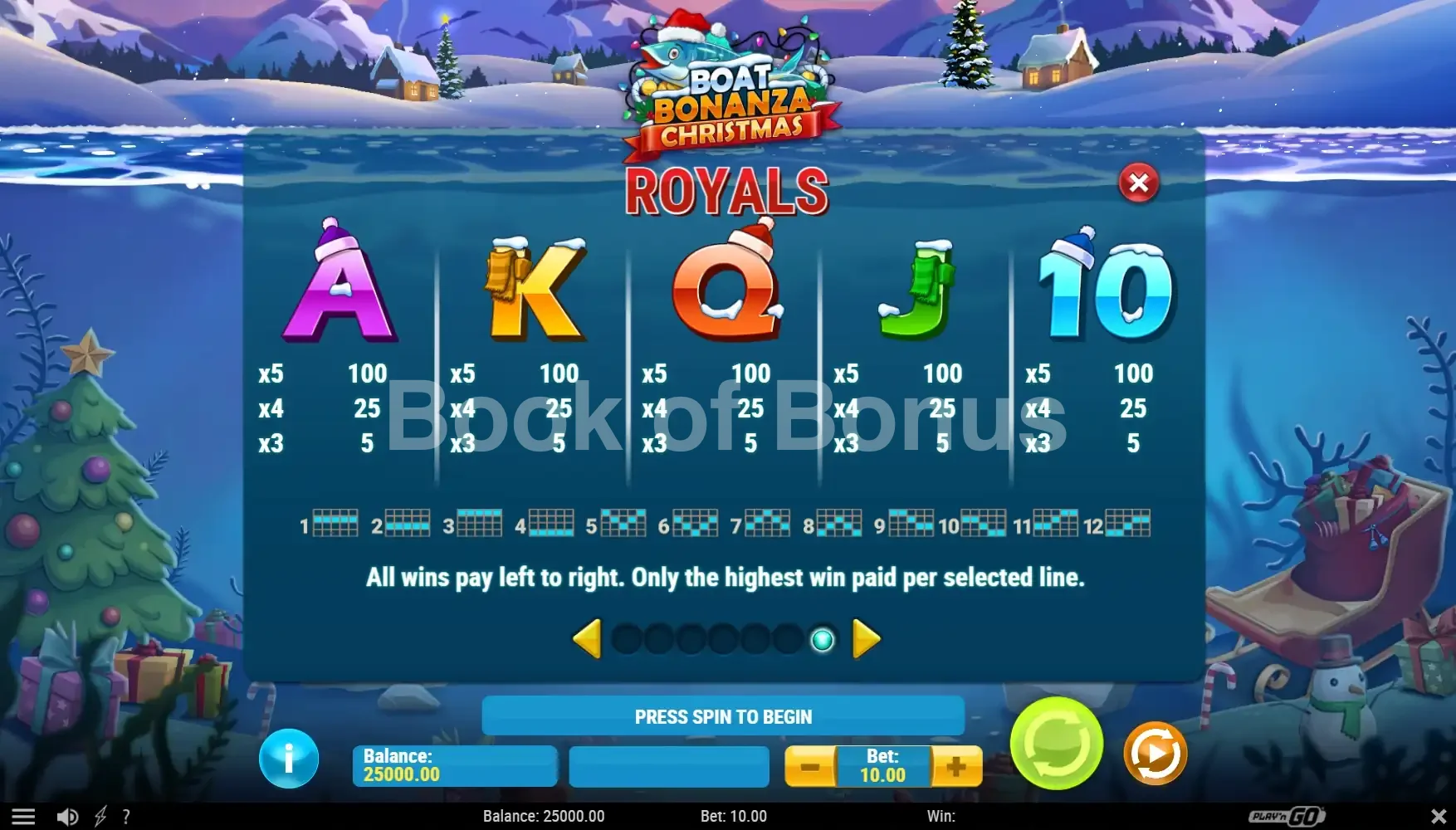 Boat Bonanza Christmas par Play'n GO - pay table 2