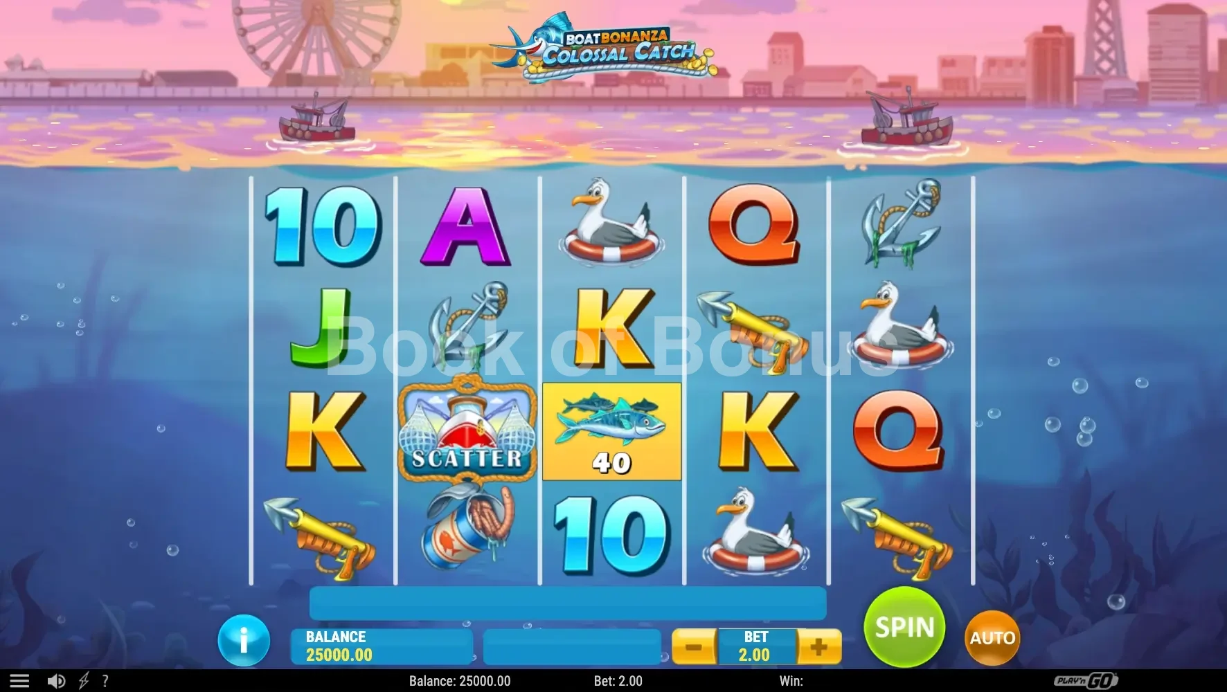 Boat Bonanza Colossal Catch par Play'n GO - jeu de base et disposition des rouleaux