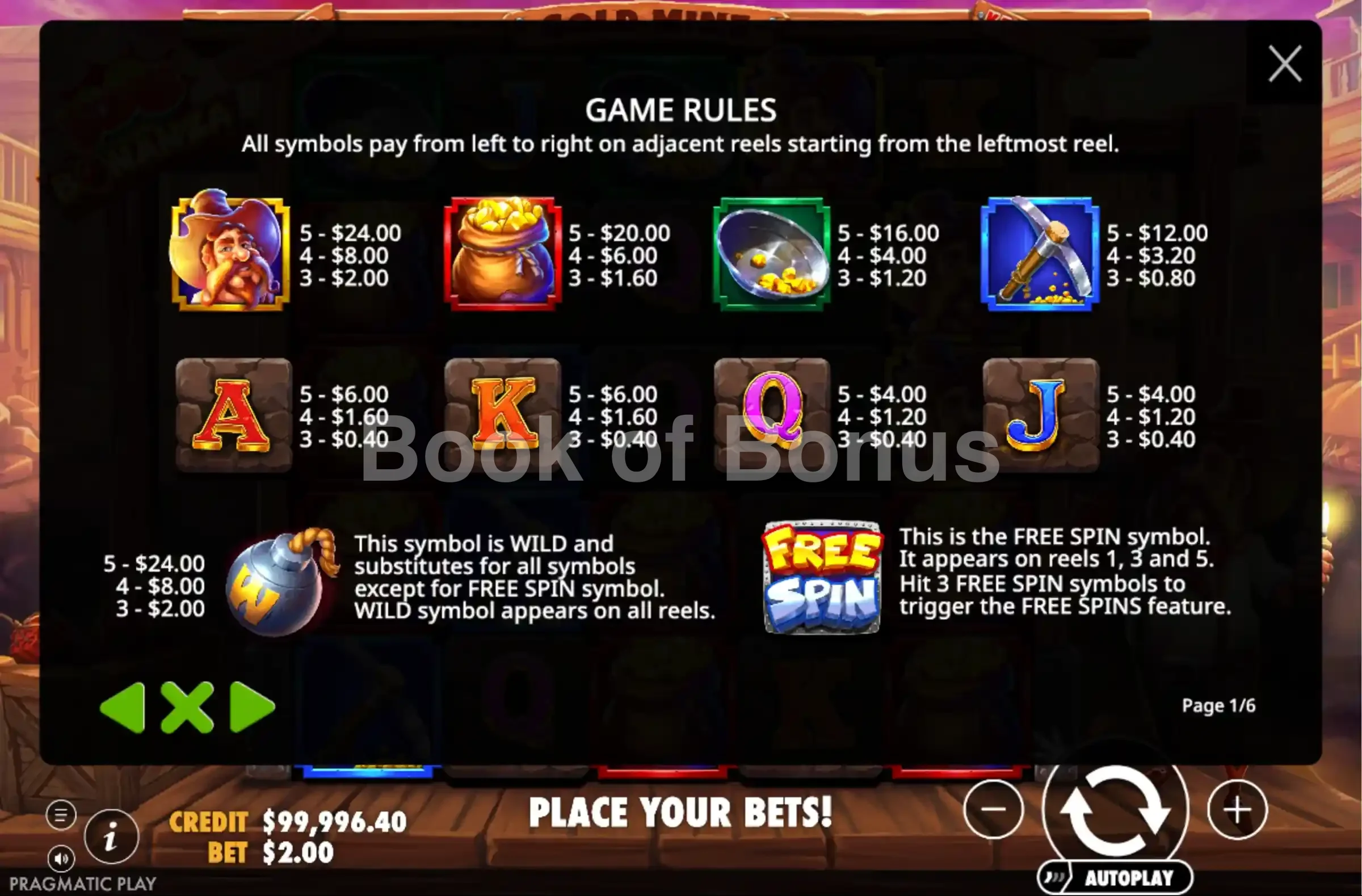 Bomb Bonanza par Pragmatic Play - table des gains et valeurs des symboles