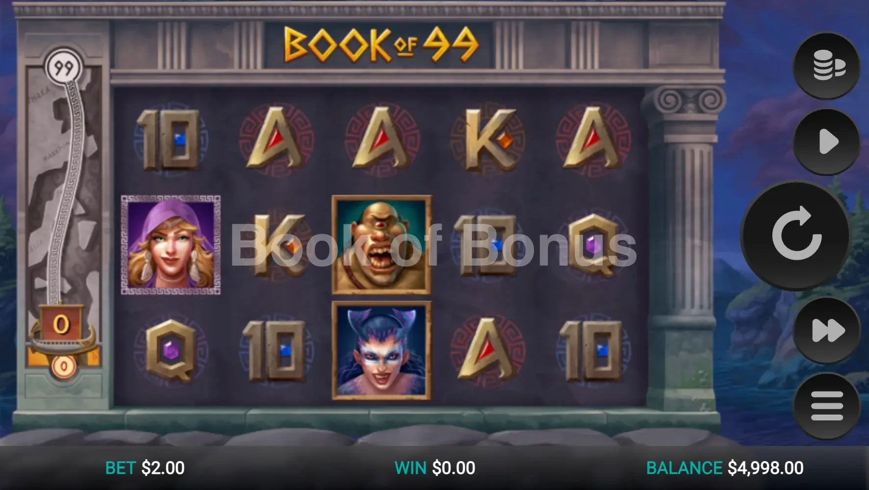 Book of 99 par Relax Gaming - jeu de base et disposition des rouleaux