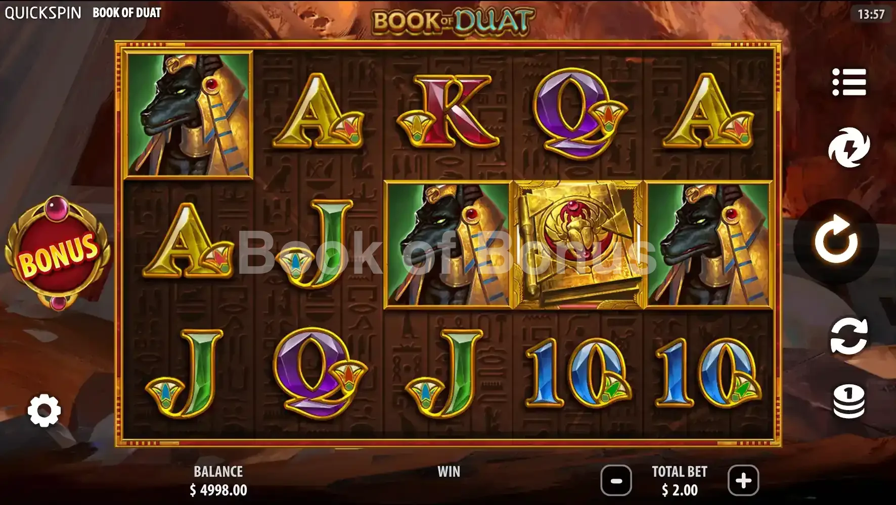 Book of Duat par Quickspin - jeu de base et disposition des rouleaux