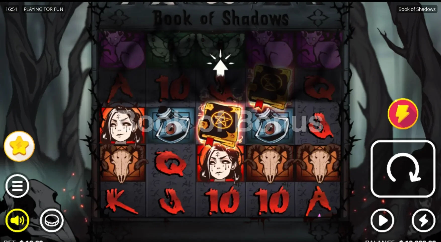 Book of Shadows par Nolimit City - jeu de base et disposition des rouleaux