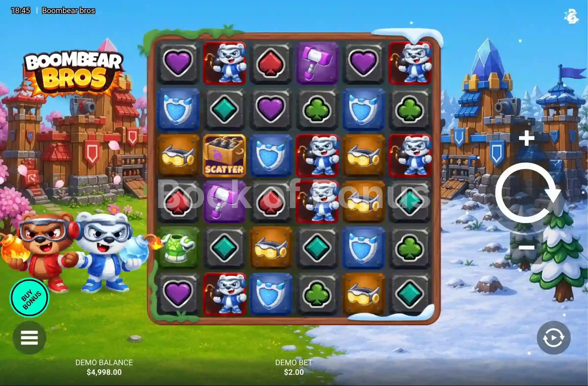 Boombear Bros par Hacksaw Gaming - jeu de base et disposition des rouleaux